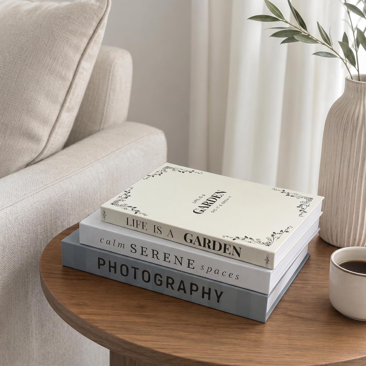Faux Book Storage Boxes / Sage-beige / 3 Books / Set of 3