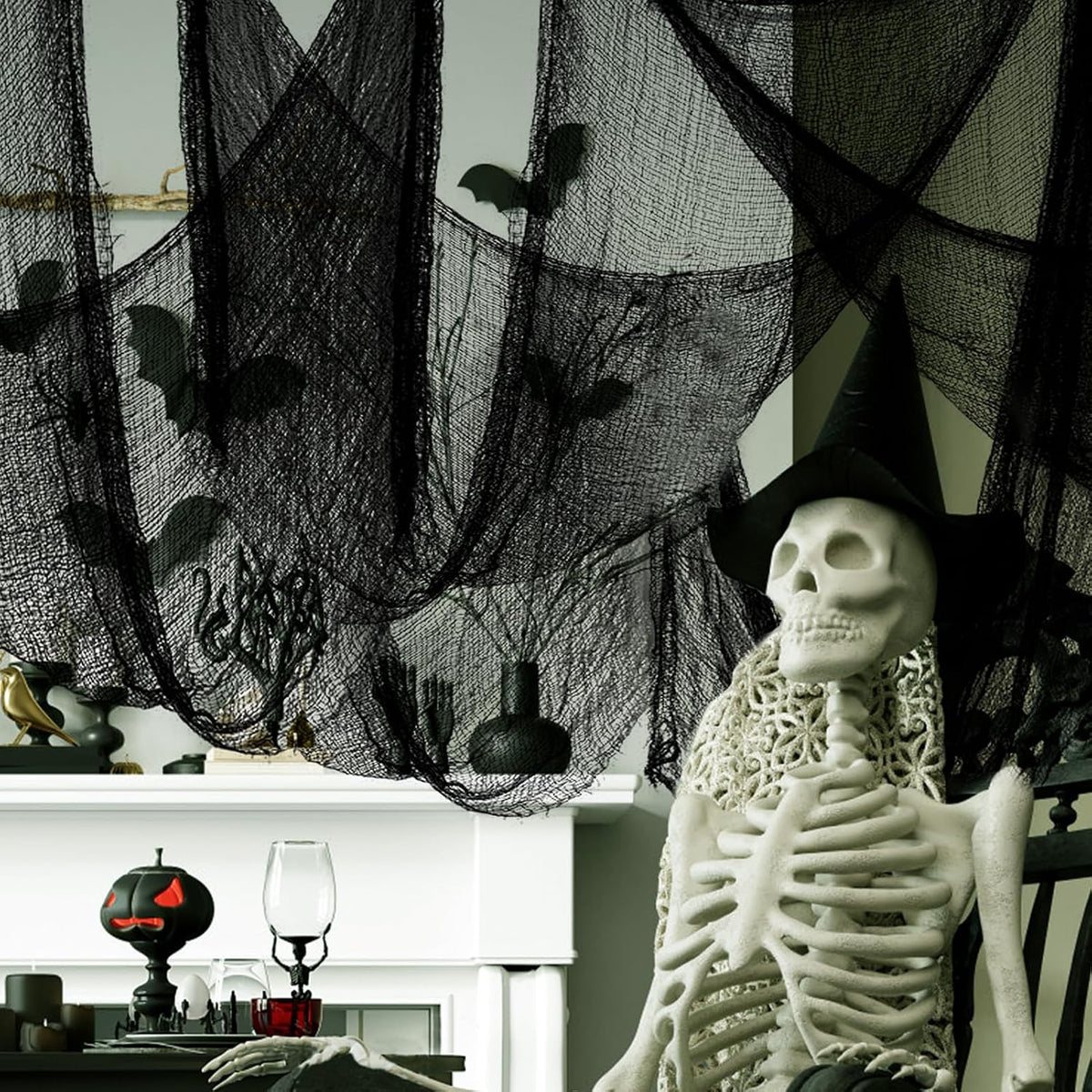 Biubee 5 Pack 30'' x 72'' Stretchy Black Creepy Cloth Halloween Decor