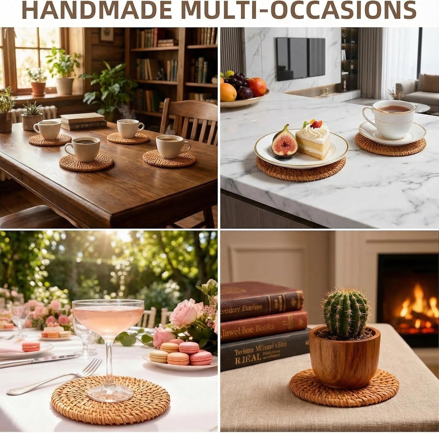 Holder｜Wicker Drink Coasters Set for Protecting / Natural / 4 Inch / Set of 6