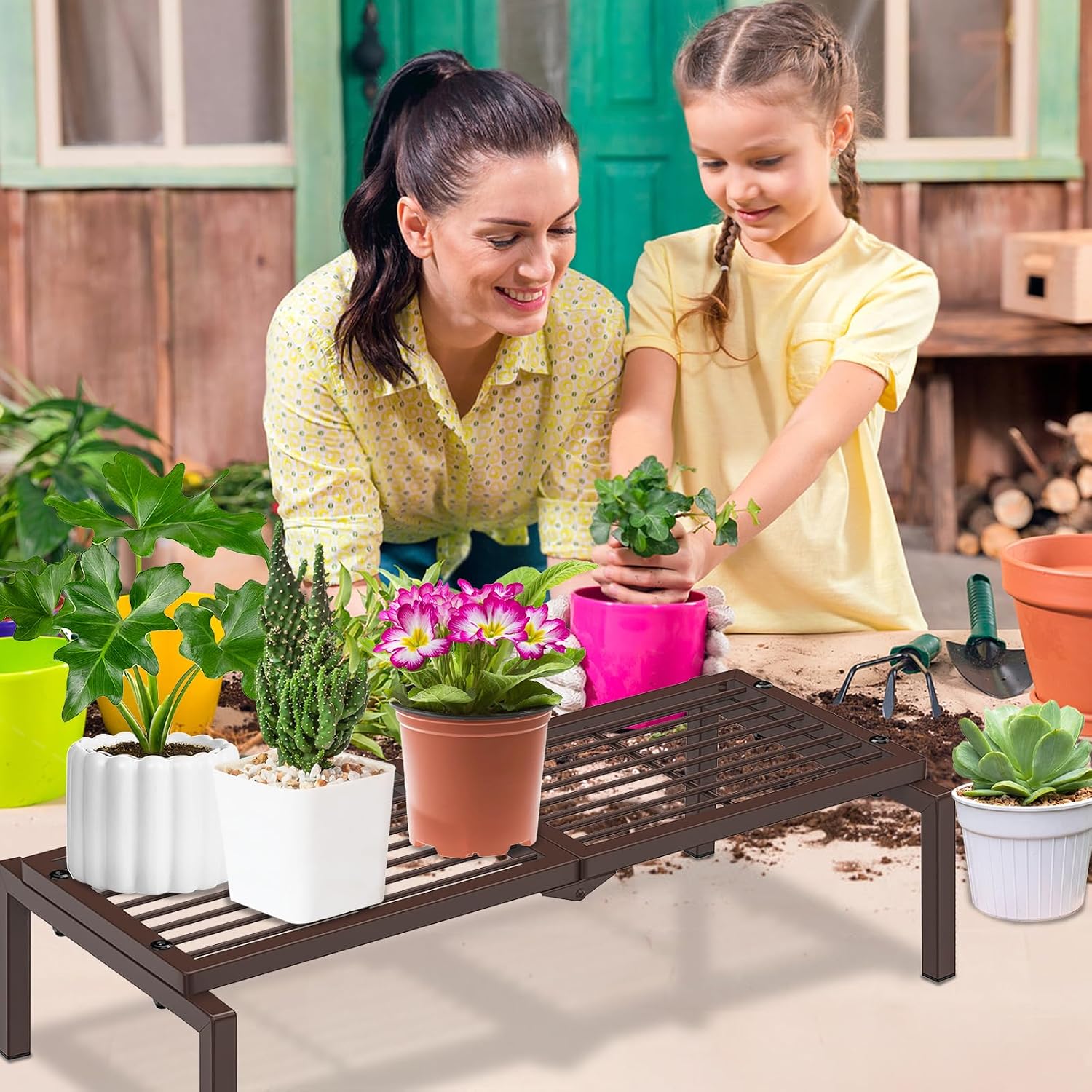 1 Tier Metal Plant Stand Indoor Outdoor, Potted Multiple Flower Pot Holder Rack Plant Shelf, Heavy Duty Planter Display