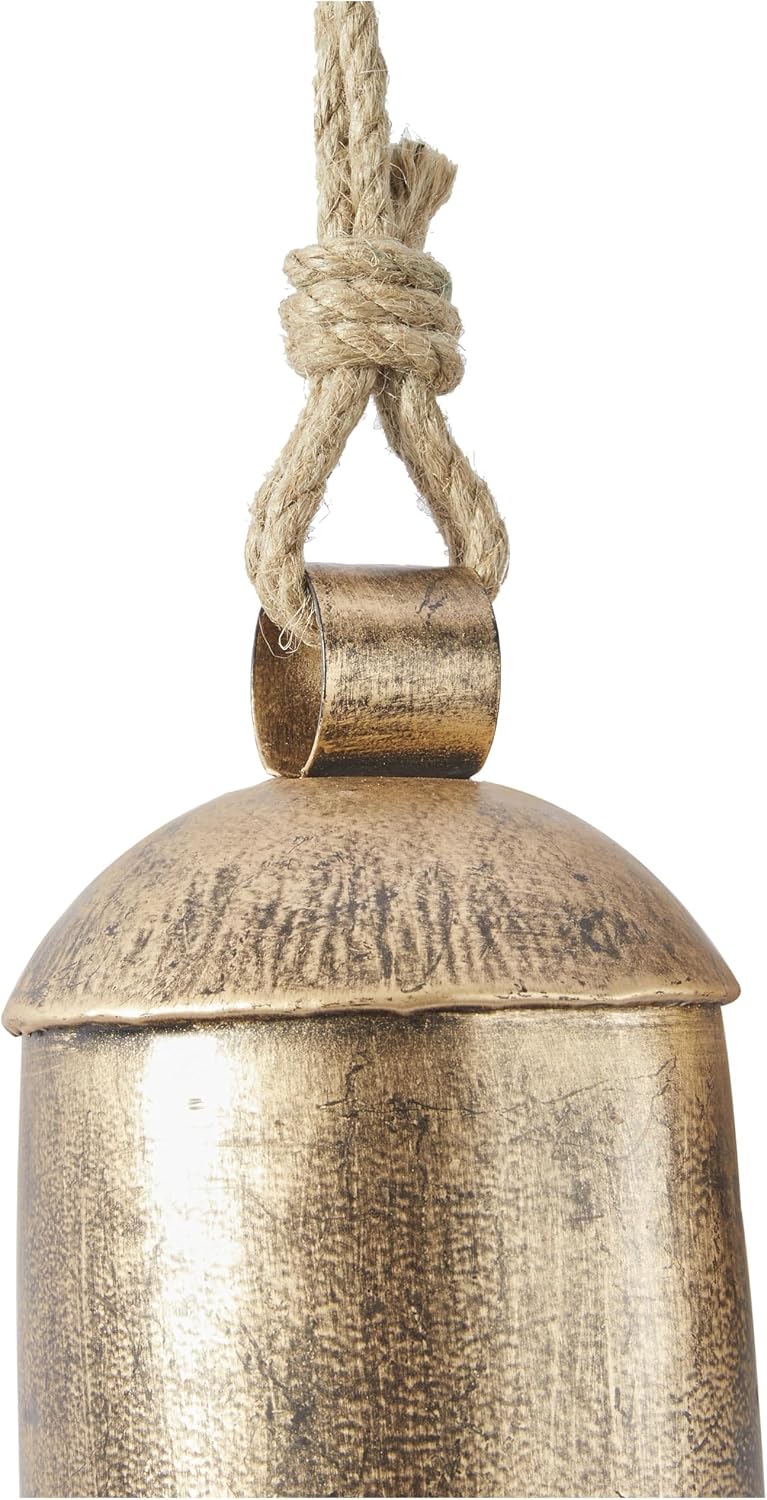 Deco 79 Metal Decorative Cow Bells, Set of 3 Cowbell 10", 7", 5"H, Gold | Indoor Tibetan Inspired Meditation Bell With