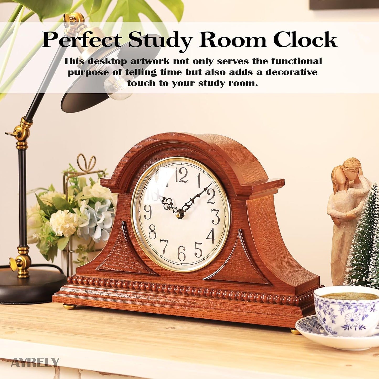 AYRELY® Grandfather Mantel Clock with Hour/Quarter-Hour Chime, Elegant Wooden Frame, Table Clocks Battery Operated
