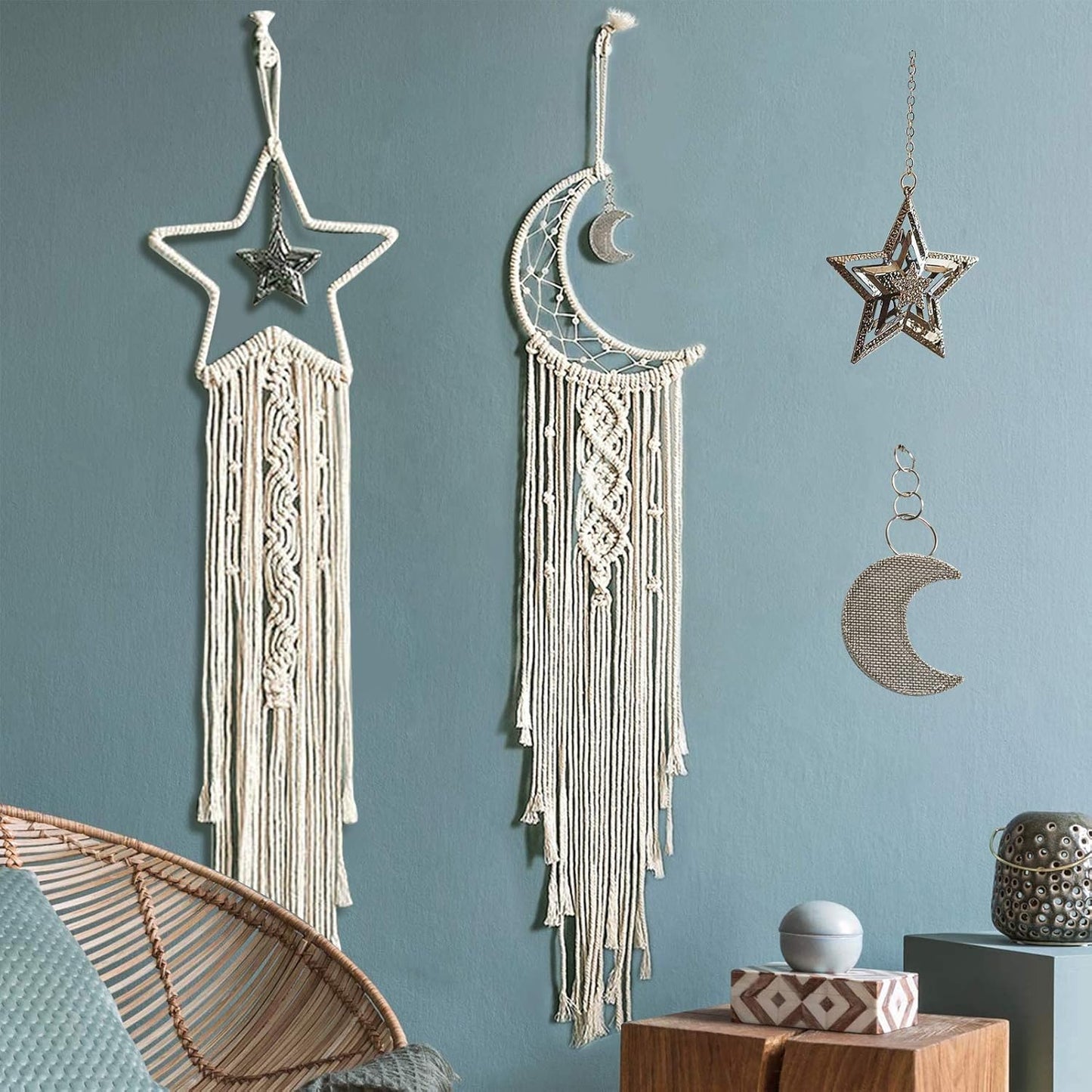 Boho Home Moon Star Dreamcatcher / Beige / Set of 2