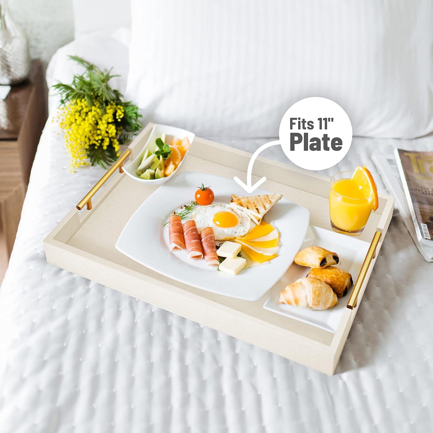 Wood Serving Tray / White / 17 x 12 x 1.8