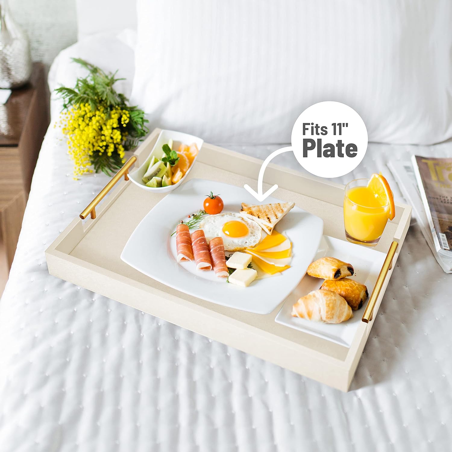 Wood Serving Tray / White / 17 x 12 x 1.8