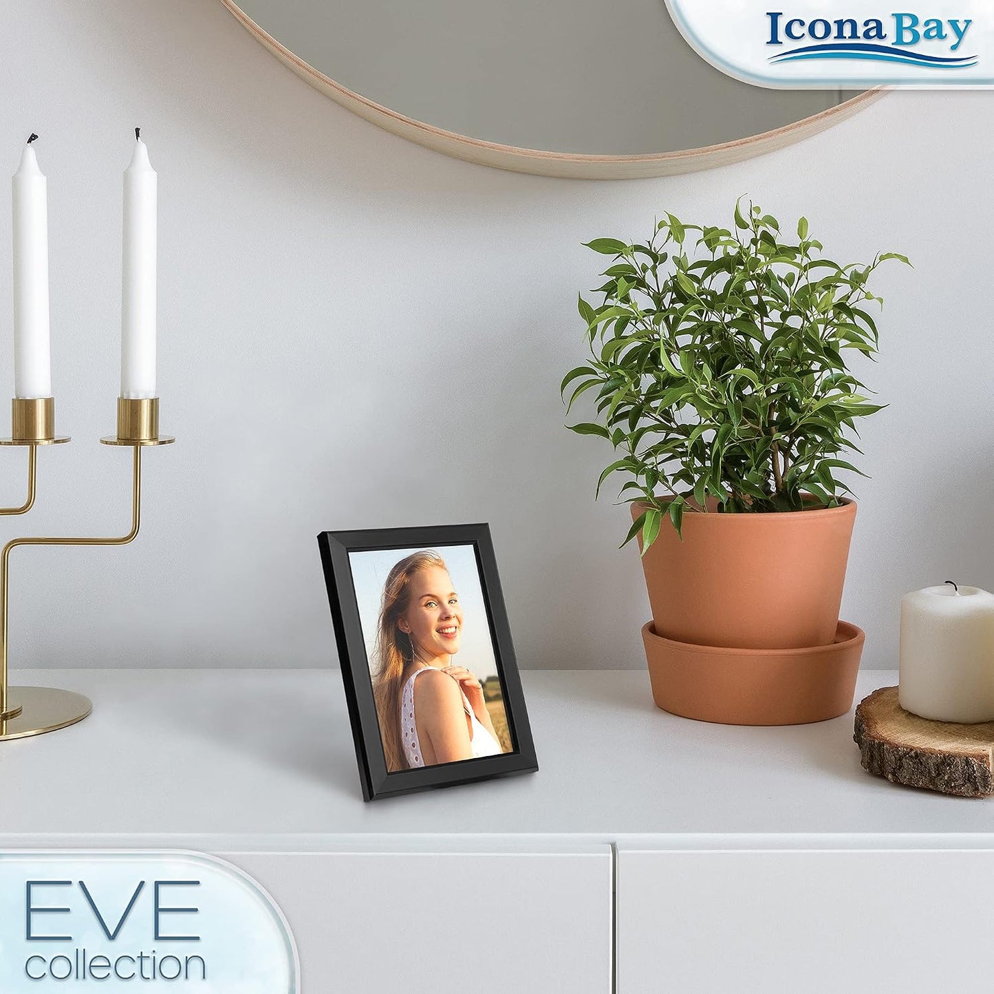 4x6 Picture Frames (Black, 3 Pack), Modern Double-Beveled Frame, Tabletop or Wall Mount, Eve Collection