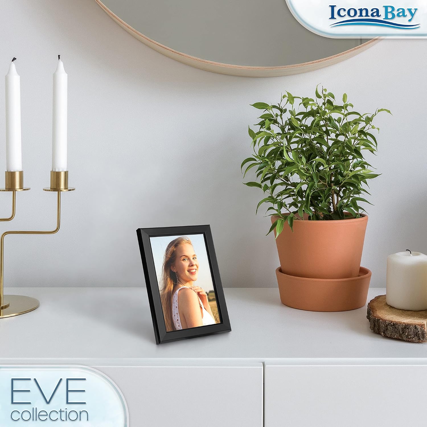 4x6 Picture Frames (Black, 3 Pack), Modern Double-Beveled Frame, Tabletop or Wall Mount, Eve Collection