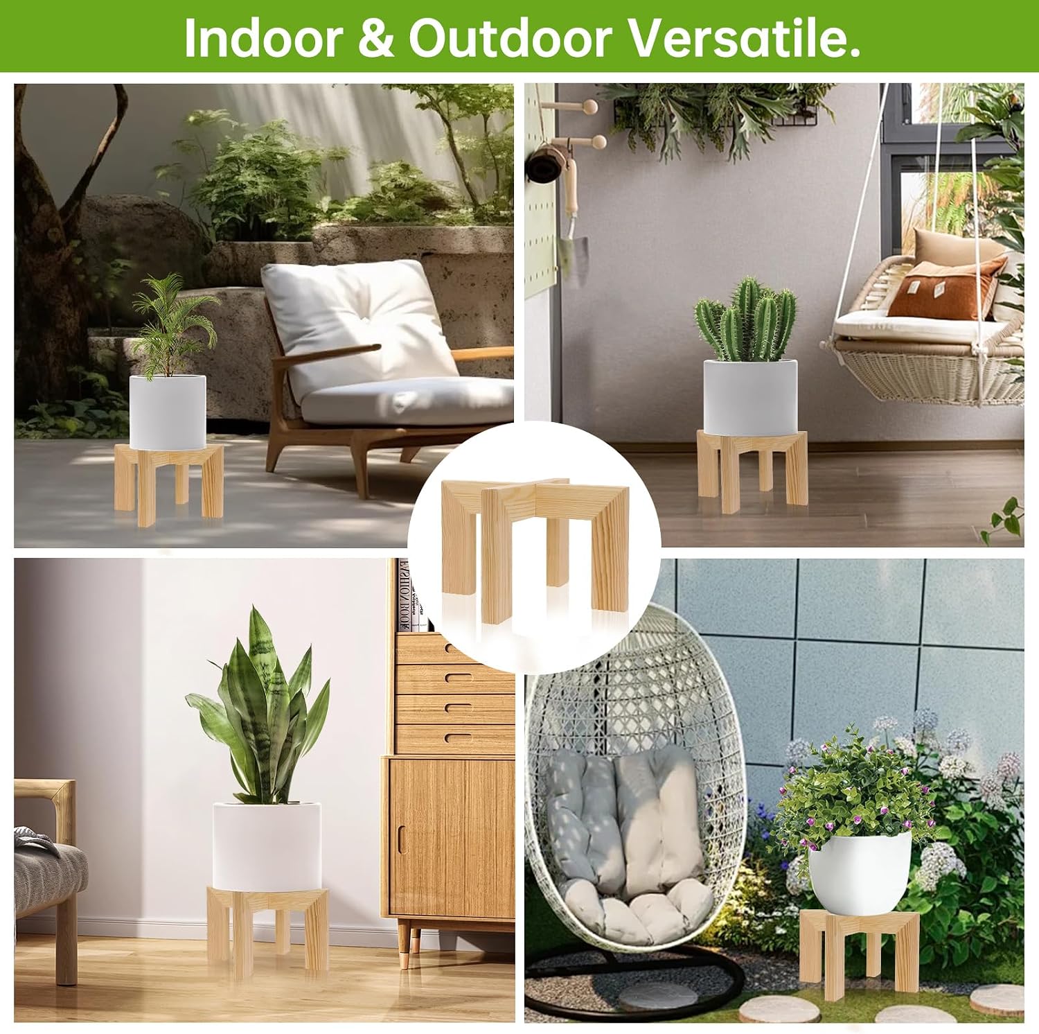 2 Pack Wood Plant Stand Indoor Holders for Plants, Sturdy Flower Pot Stands Plants Shelf, Wooden Stool for Patio Plant