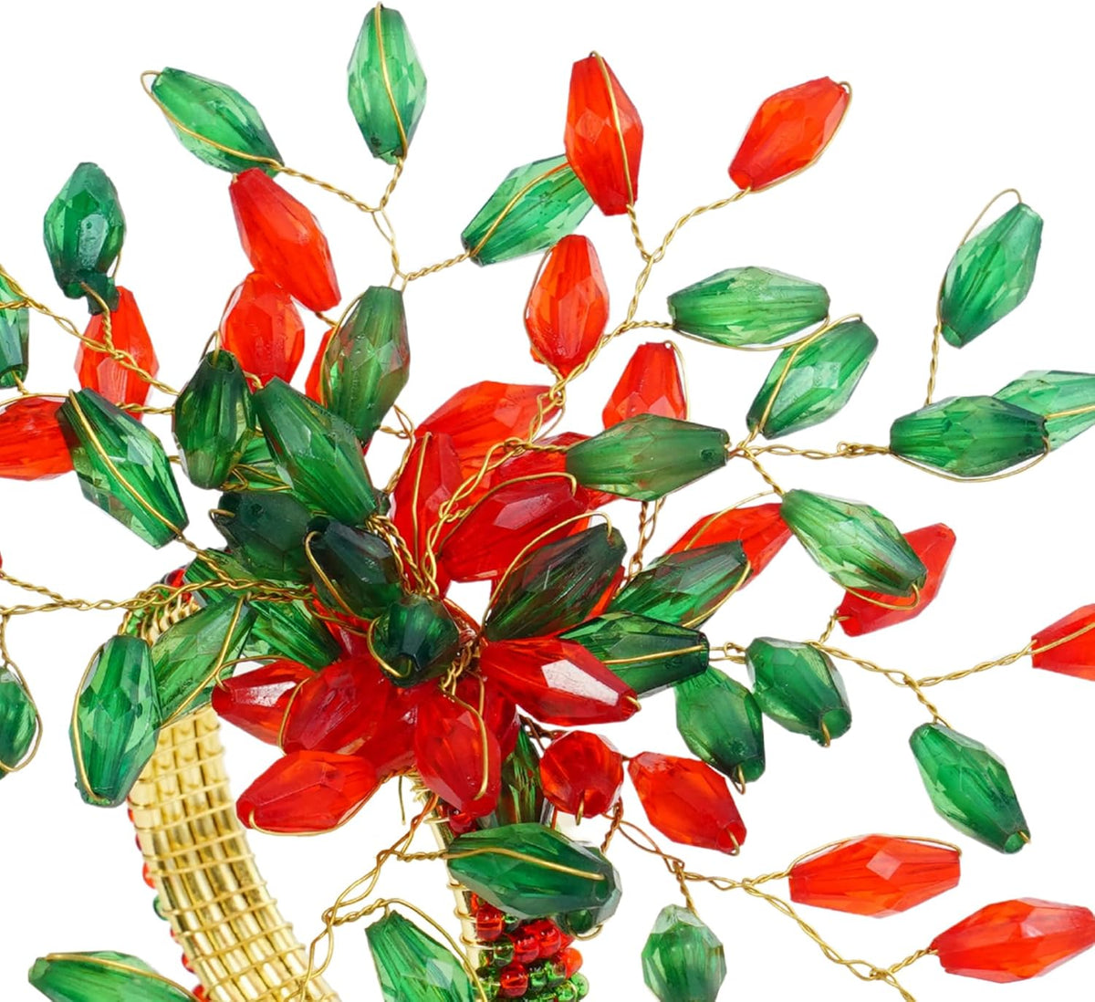 ITOS365 Handcrafted Beaded Napkin Rings Set of 12 – Red & Green Crystal Flower Design, Elegant Table Décor for