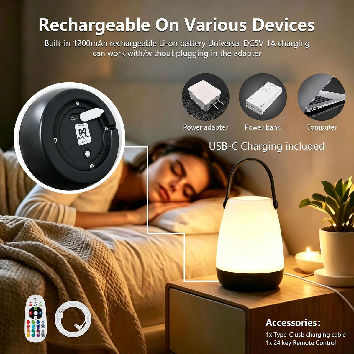 2-Pack Outdoor Rechargeable Table lamp,IP44 Waterproof,Remote | USB charging,PC Material,16 RGB colors,Outdoor