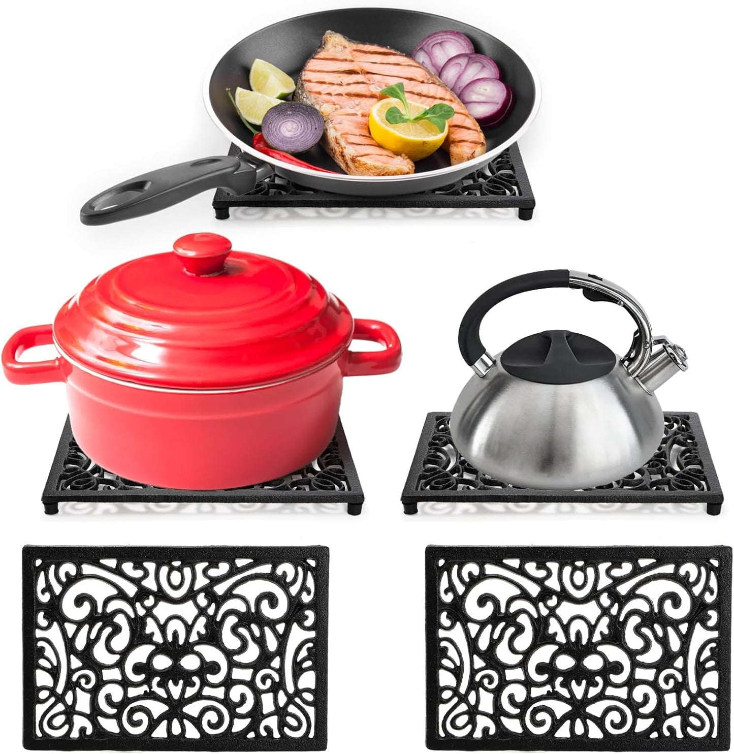 Yopay 2 Pack Cast Iron Trivet for Hot Pots and Pans, Heat Resident Rectangle Trivet Stands Holders for Wood Stove