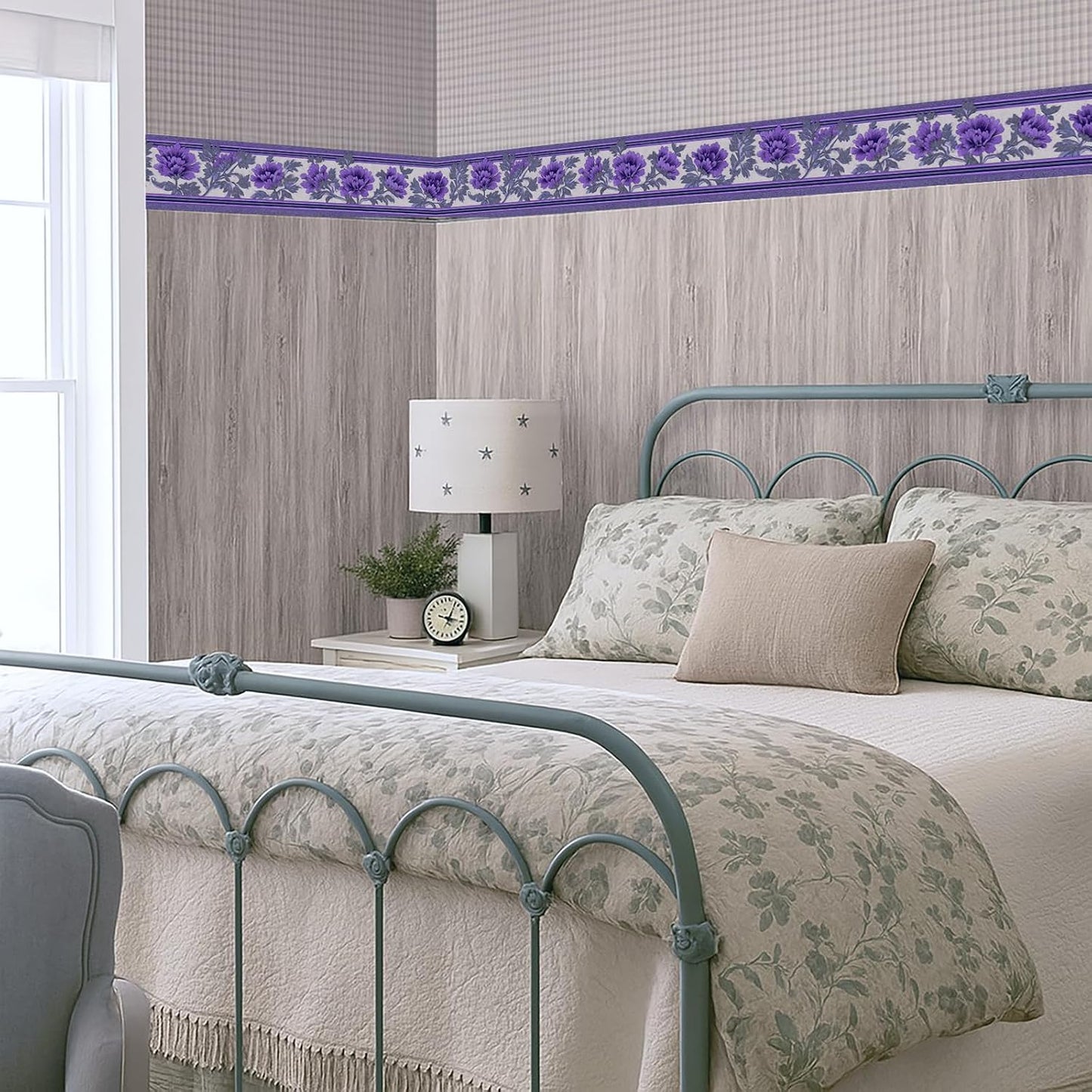 Purple Floral Wallpaper Border Peel and Stick Wall Border Self Adhesive / Purple Floral#2 / 196 x 4