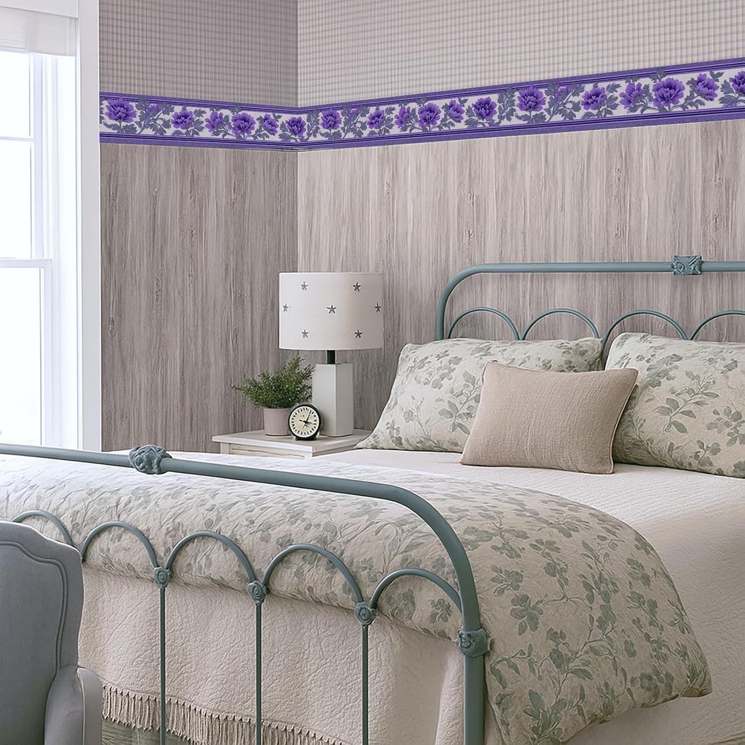 Purple Floral Wallpaper Border Peel and Stick Wall Border Self Adhesive / Purple Floral#2 / 196 x 4