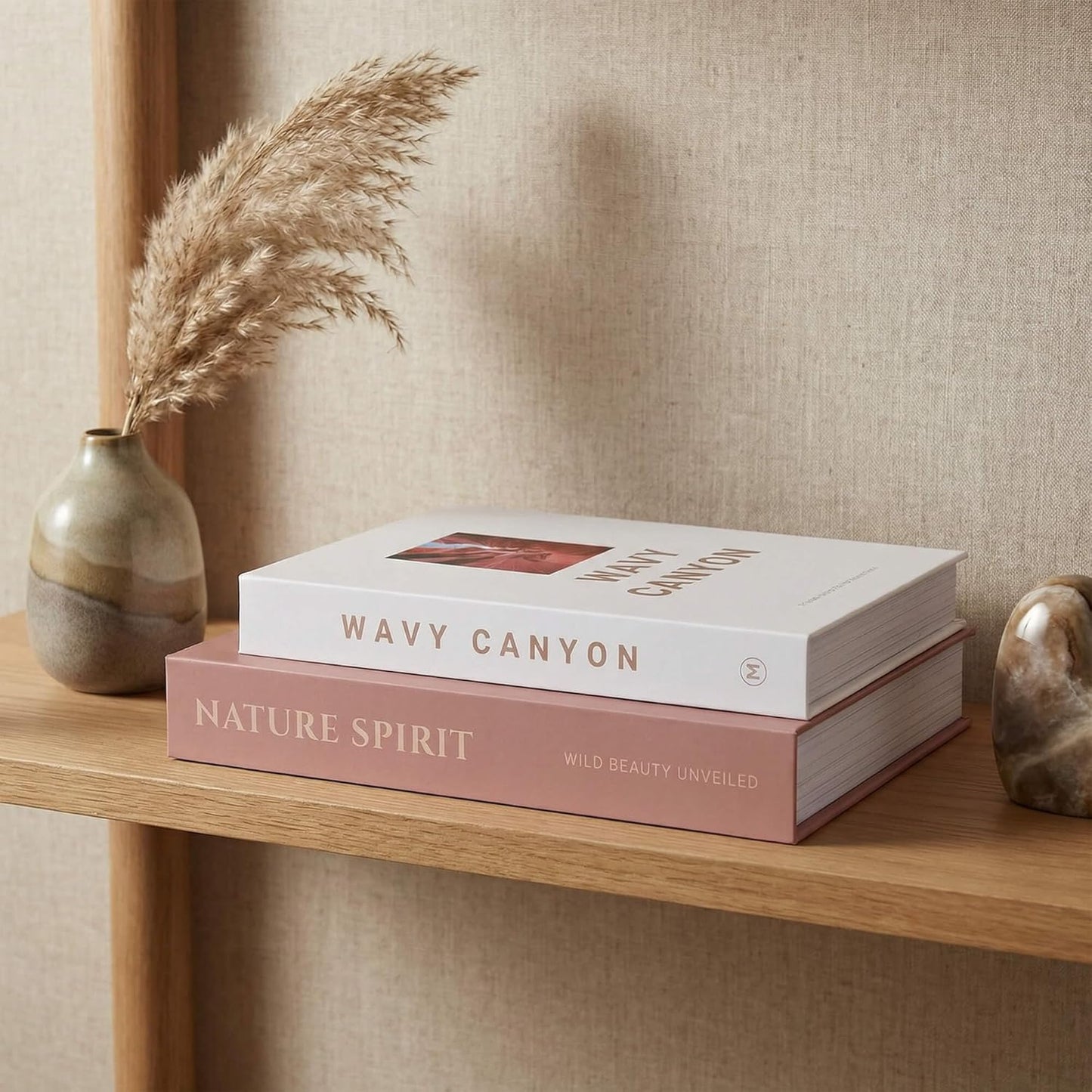 Elegant Decorative Book Boxes / Red-brown & Cream / Set of 2