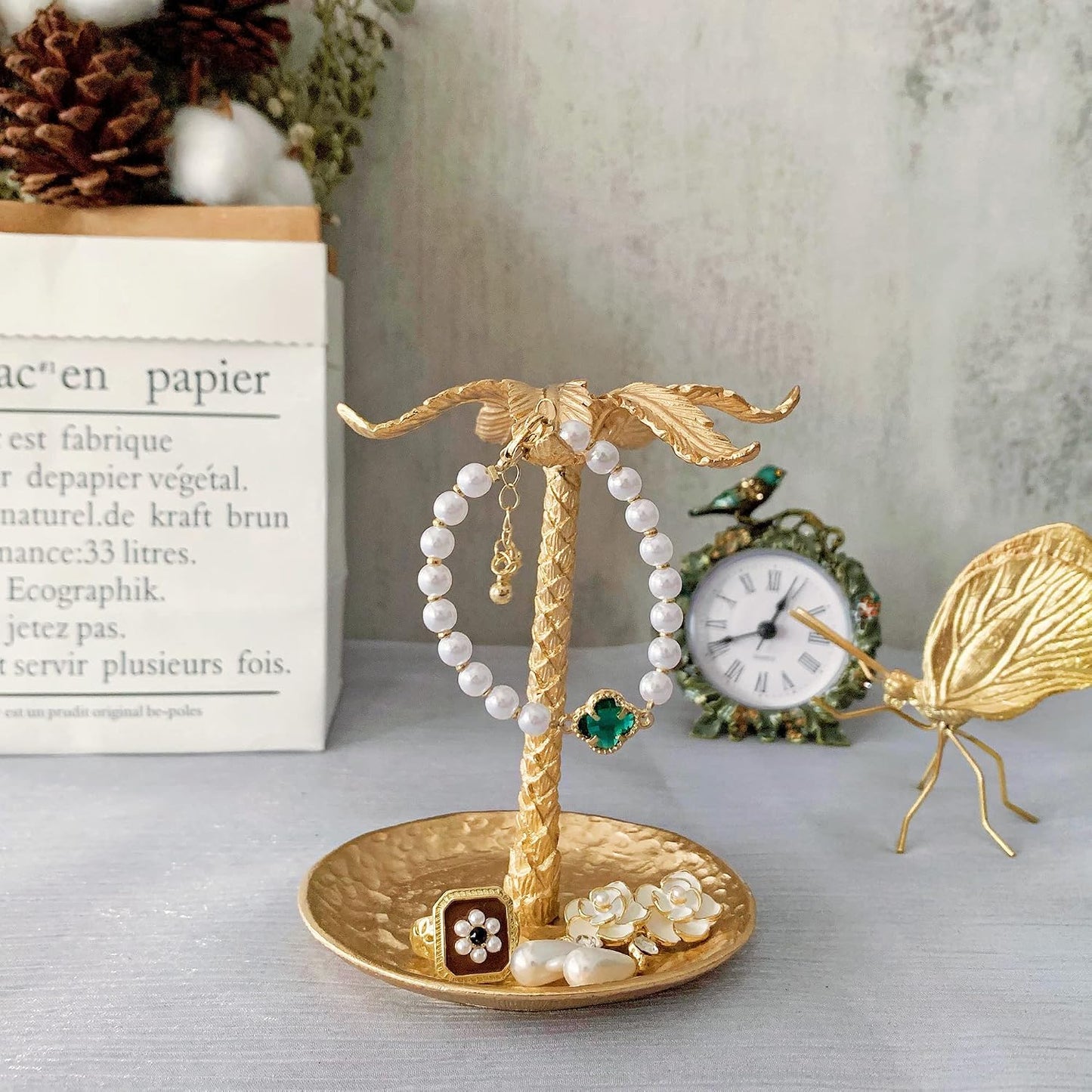Metal Ring Dish Holder for Jewelry / Coconut Tree-gold