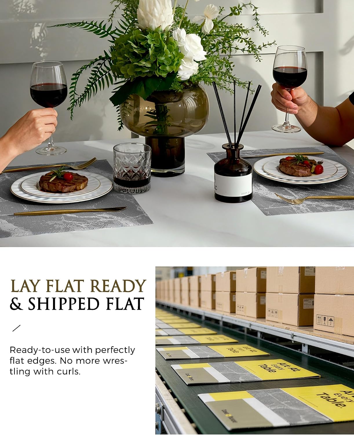 Leetaltree Woven Vinyl Placemats Set of 8,Gray Marble | High Density，Stain Resistant, Easy to Clean, Washable Table