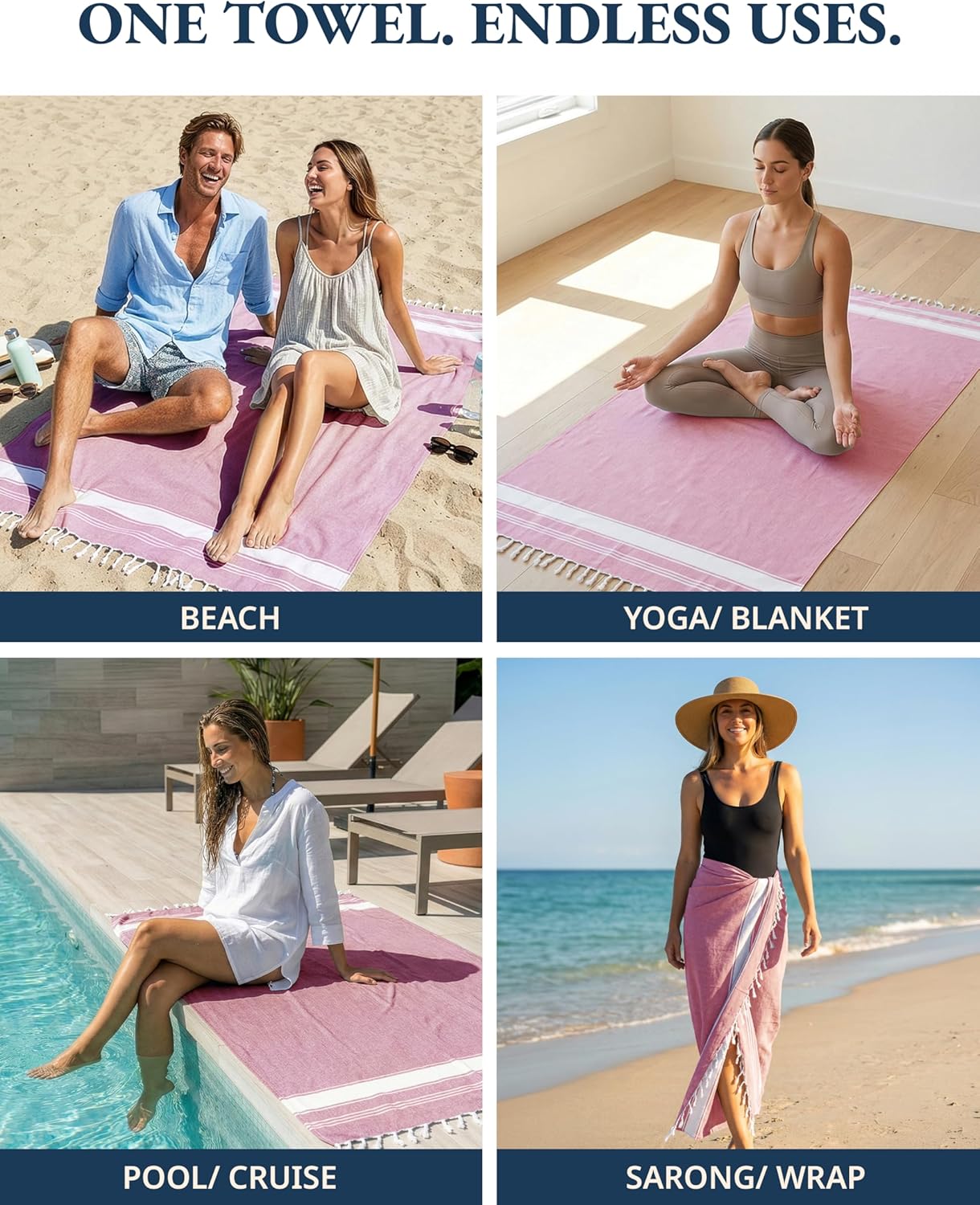 LANE LINEN Turkish Beach Towels for Women, 6 Pcs, Sand Free - Vintage Beach | Large 39"x71", Pre-Washed - No-Shrink