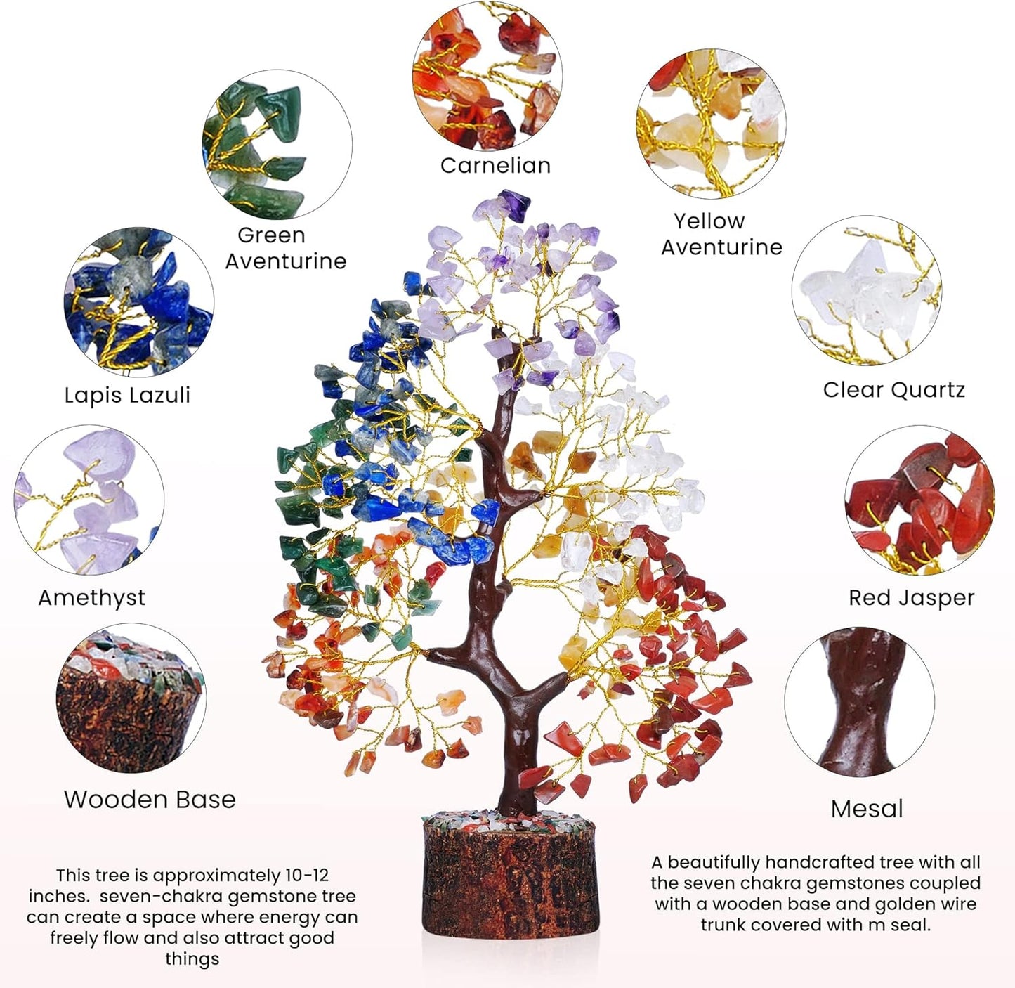 7 Chakra Tree of Life / 10in / Seven Chakra Golden Wire
