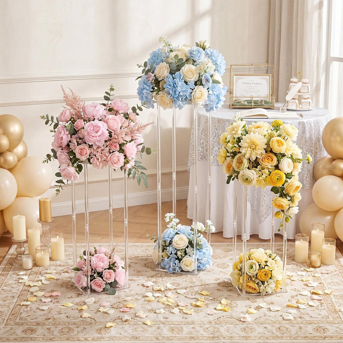 Geetery 6 Pieces Tall Acrylic Vase Wedding Centerpieces Clear Flower Stand Column Geometric Floral Vase Elegant Display