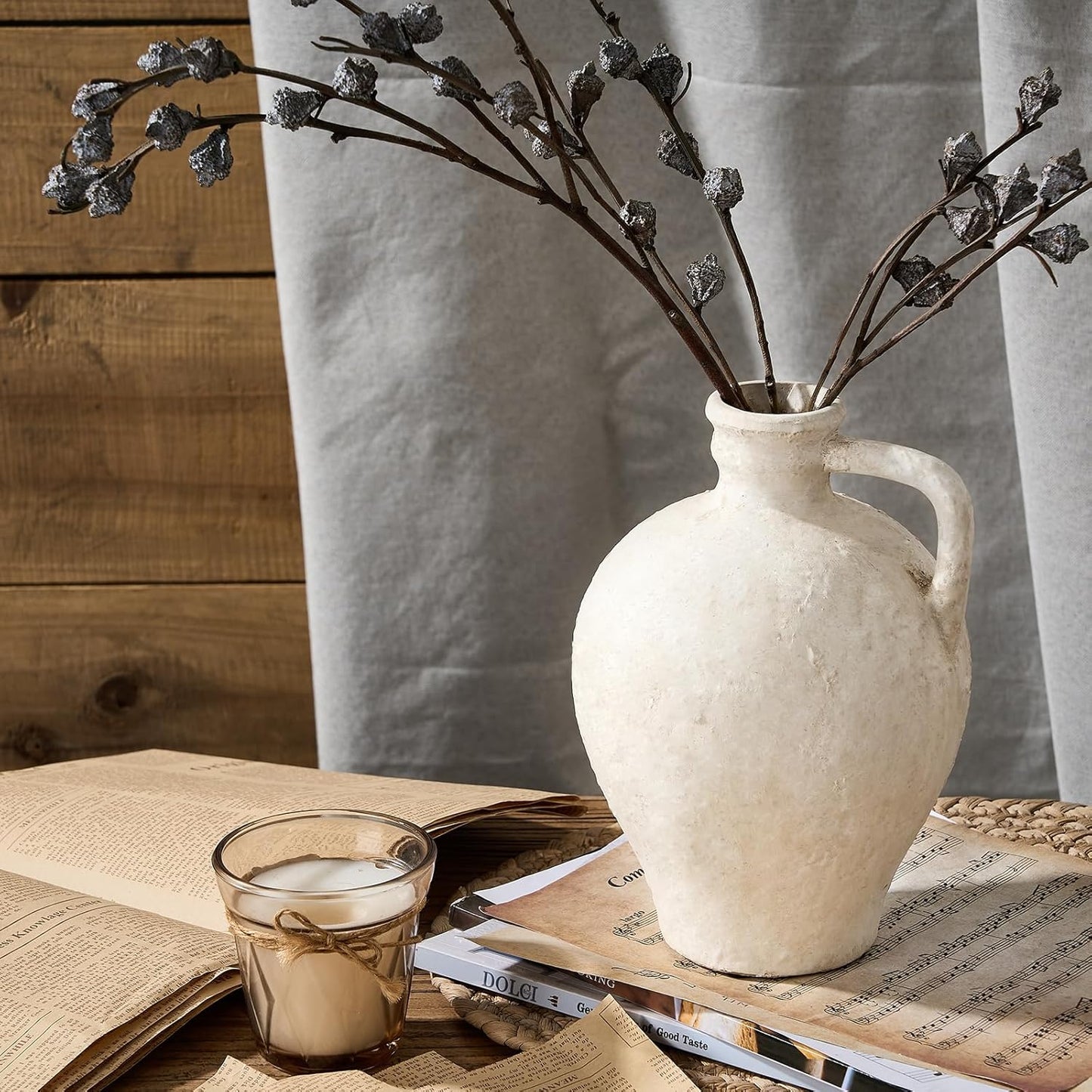 Ceramic Rustic Farmhouse Vase / 8.25 Inch / Off-white