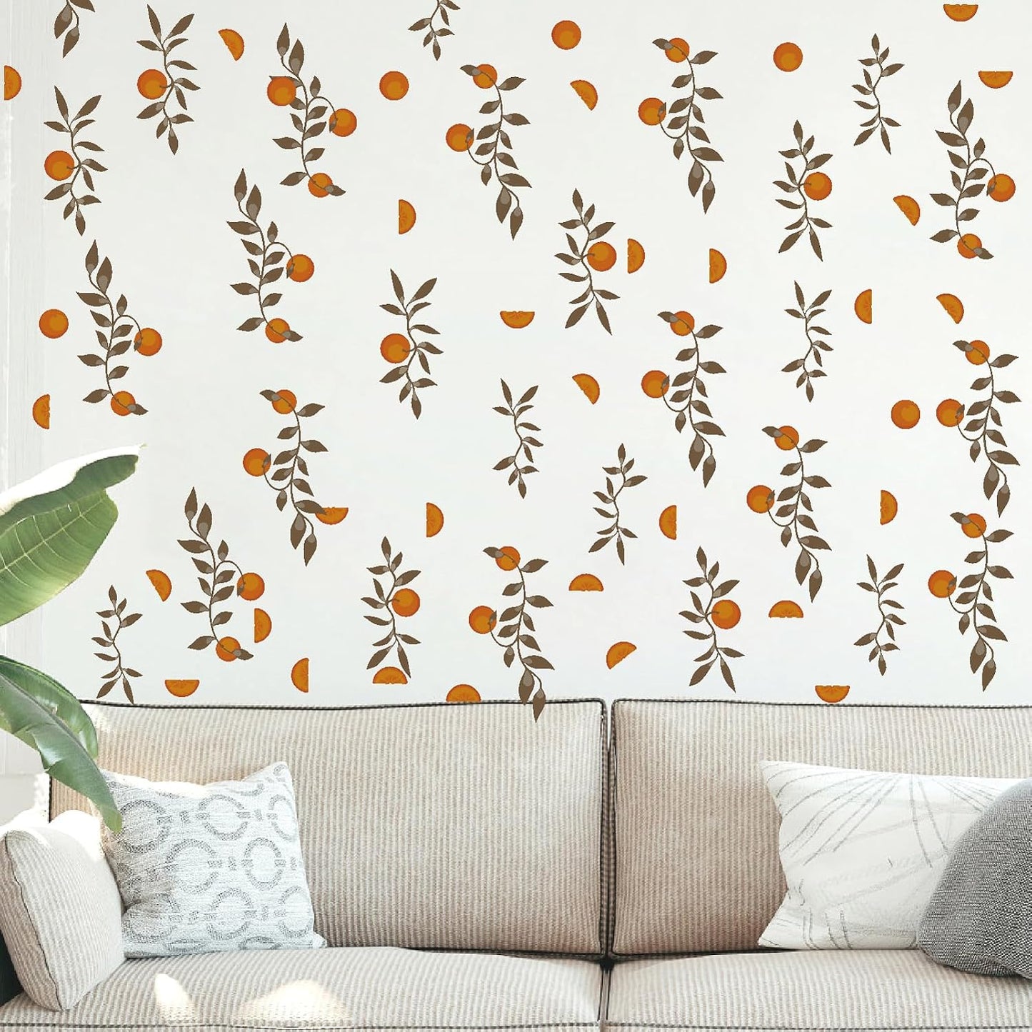 Wall Decals Boho Fruit Leaf Wall Stickers Small Tree Leaf Sticker Vintage Green Leaves / Orange Leaf