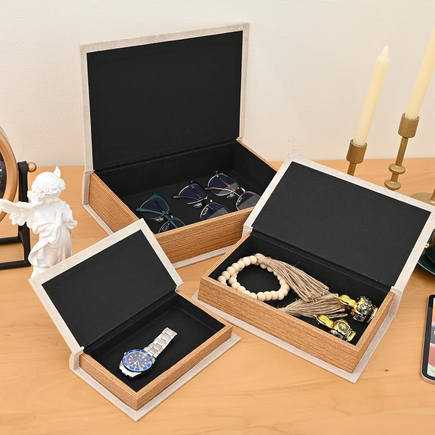 Wooden Book Shaped Hidden Storage Boxes / Set of 3