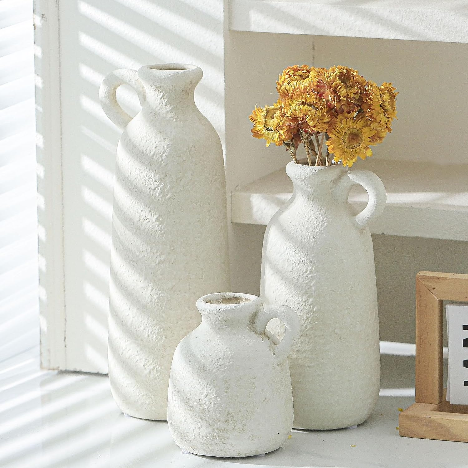 Ceramic Vase / 010 Vase Set with Handle - White / Set of 3