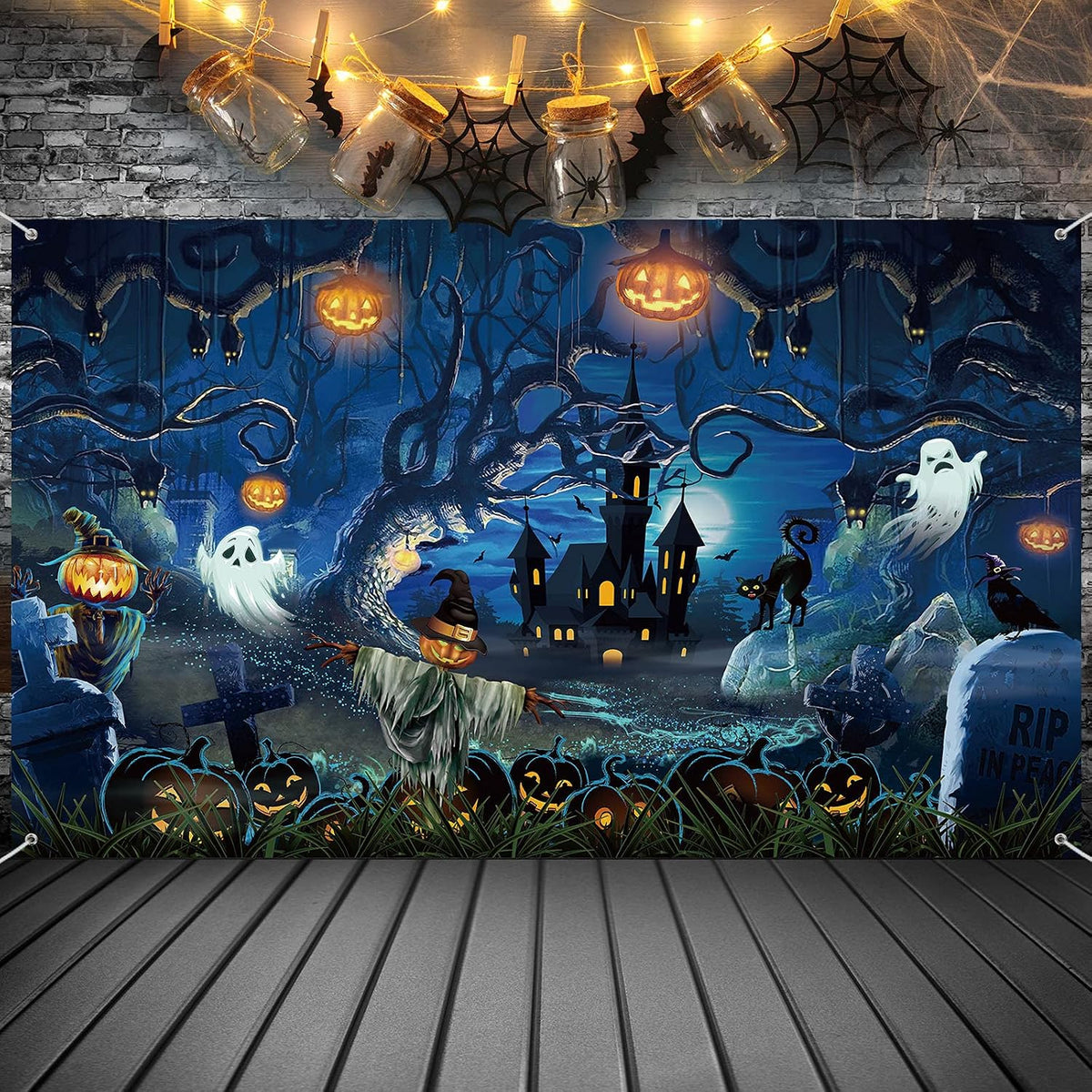 Irenare Halloween Decoration Backdrop Spooky Forest Scary Cemetery Horror