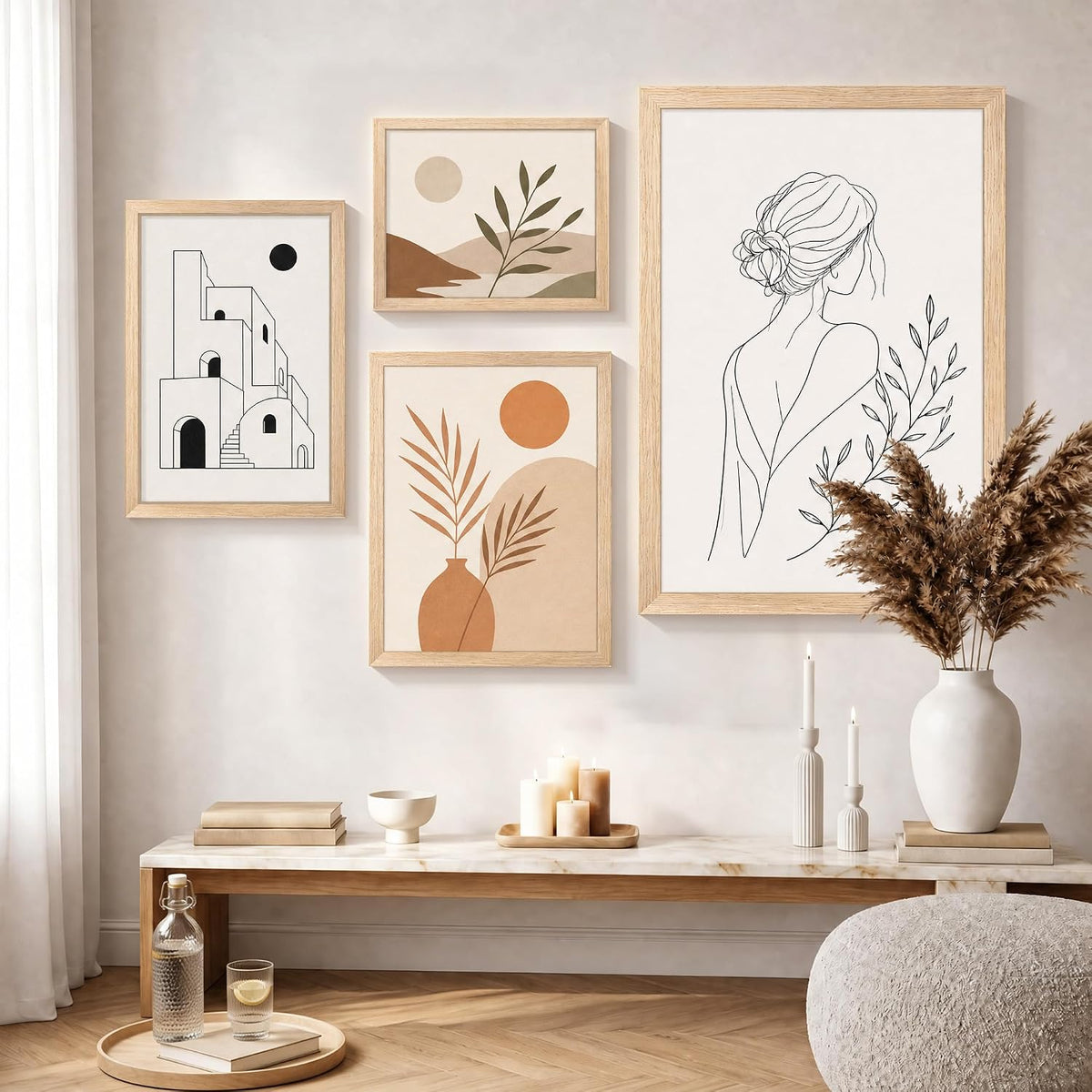 Abtgt Solid Wood 24x36 Poster Frame, Gallery Wall Frame Set of 4, Natural | Display 20x30 with Mat or 24x36 without