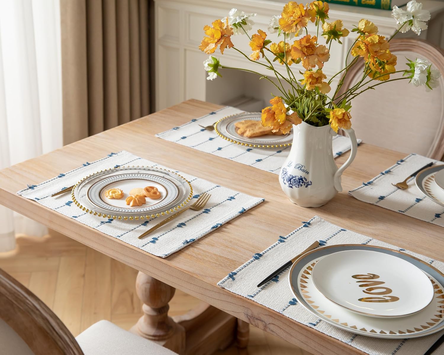 Boho Placemats Set of 6 for Dining Table Decor, Woven Cloth Place Mats for Farmhouse Rustic Kitche Home Decor, Cotton