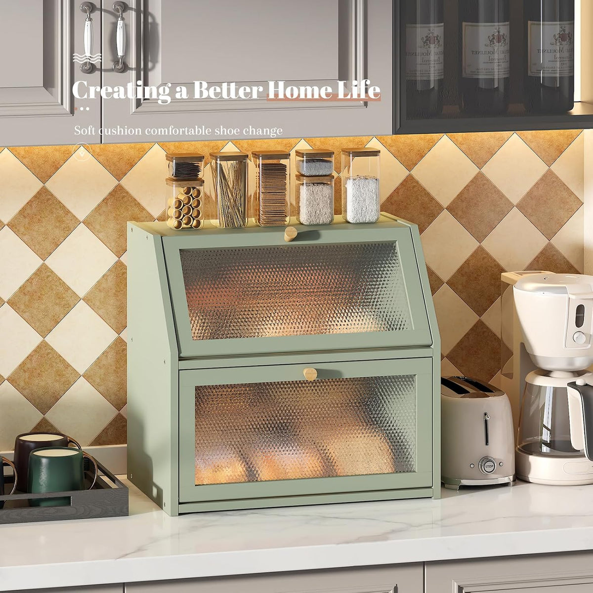 STDDRE Bread Box for Kitchen Countertop Bin Double Layer Bread Box Storage Container Extra Large Capacity Farmhouse