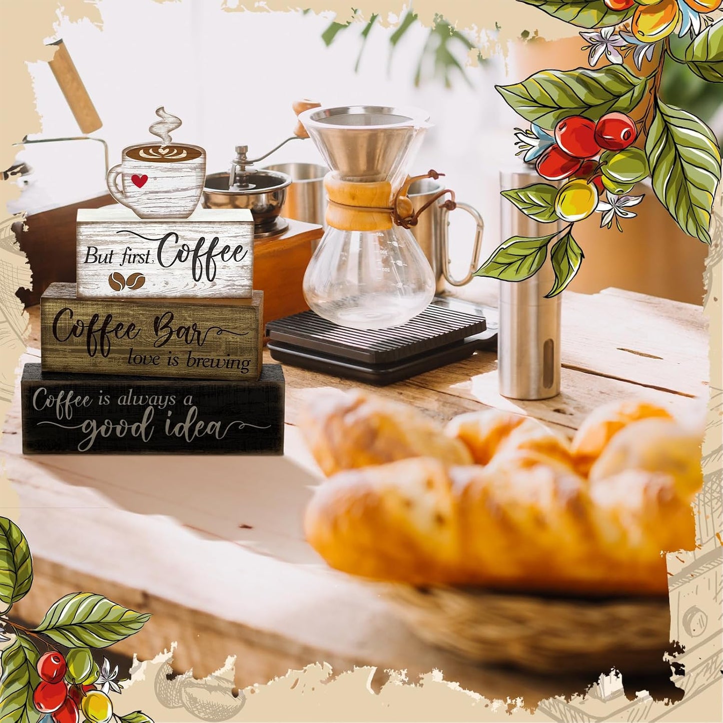 Wooden Tabletop Decor Coffee Tiered Tray Decor Rustic Wood Bar Sign Gift / Coffee Bar / Set of 4