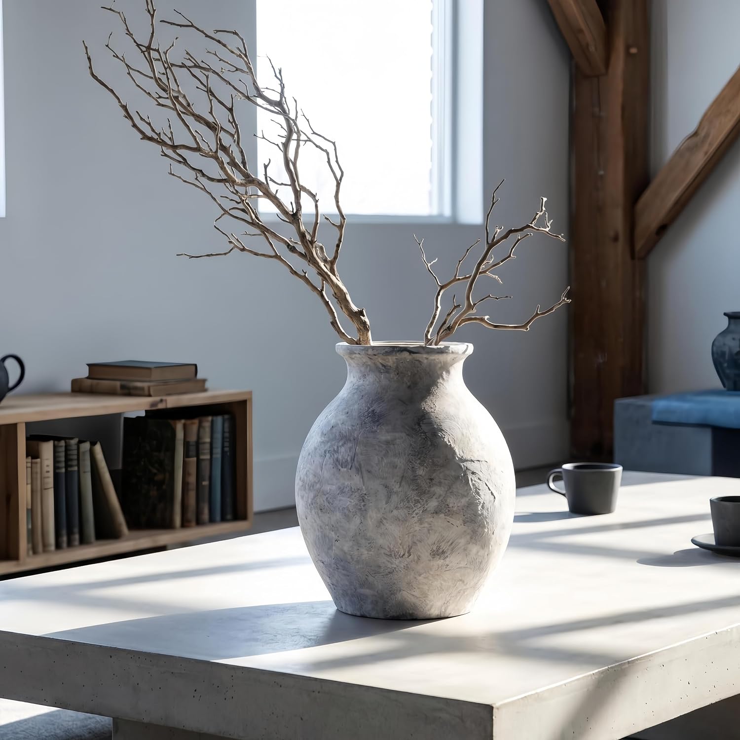 XL White Ceramic Vase / XL Stone White / 10 Inch