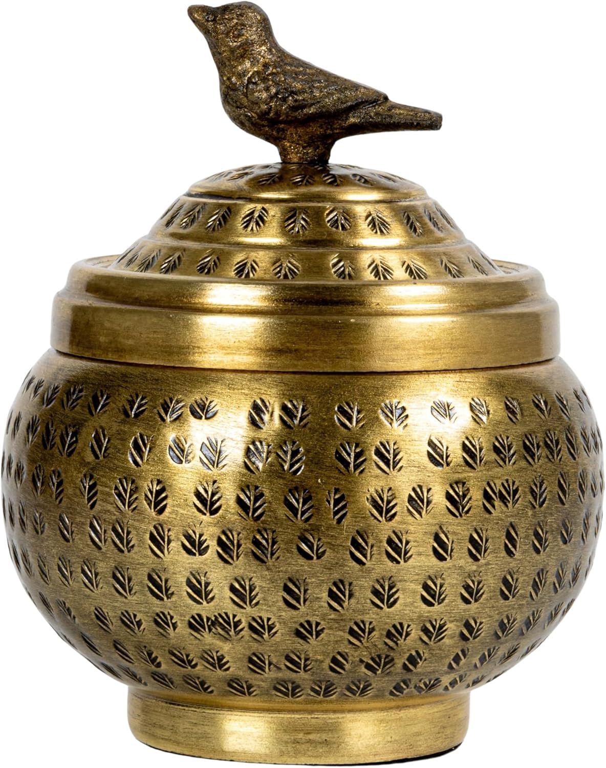 Round Hammered Metal Container / Bird
