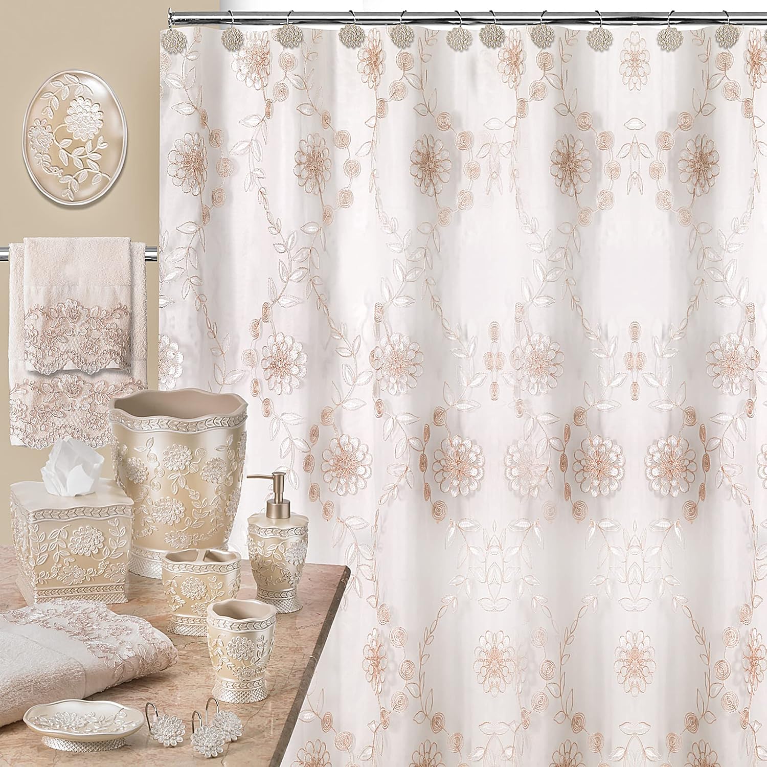 Zahari Home 4pc Rose Vine Bathroom Accessories Sets Lotion Pump, Tumbler, Tooth Brush Holder and Soap Dish Unique