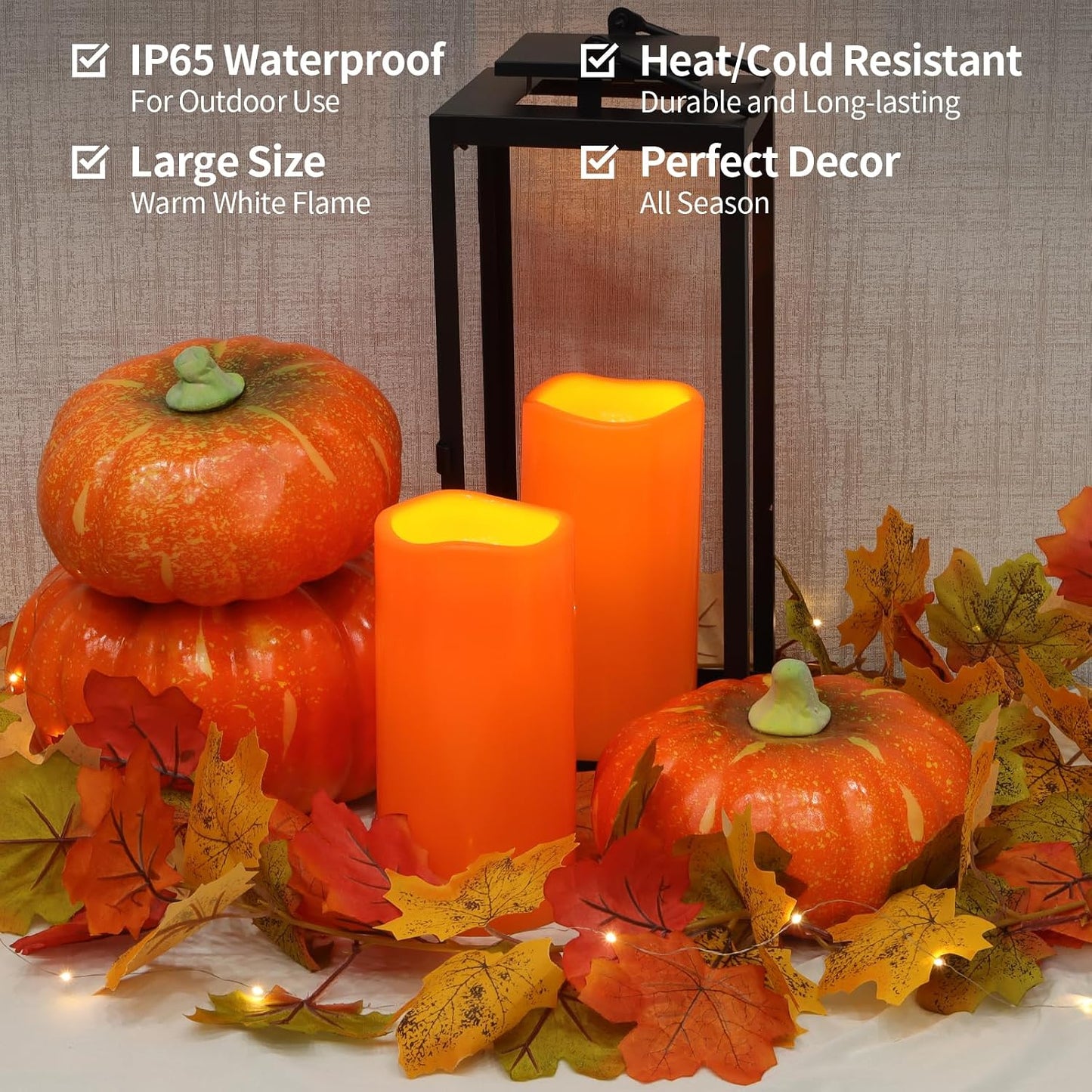 NURADA 8" x 4" Large Outdoor Flameless Candles - Waterproof LED Pillar Flickering Candle Battery Operated with Timer