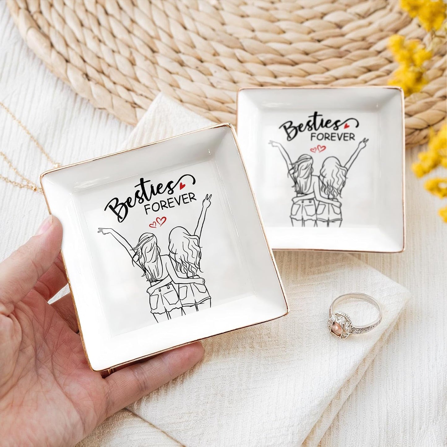 BFF 4" Ceramic Jewelry Tray / Besties Forever