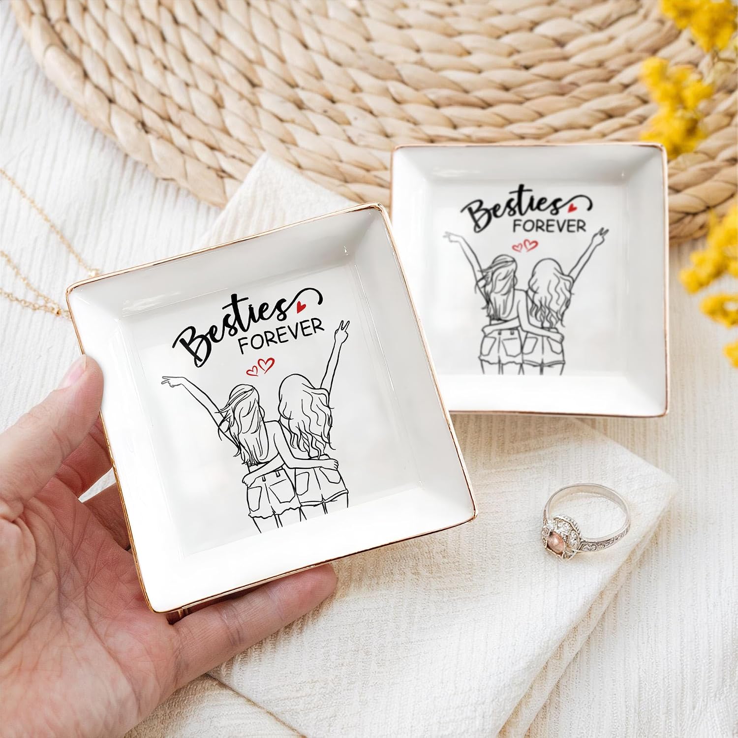BFF 4" Ceramic Jewelry Tray / Besties Forever