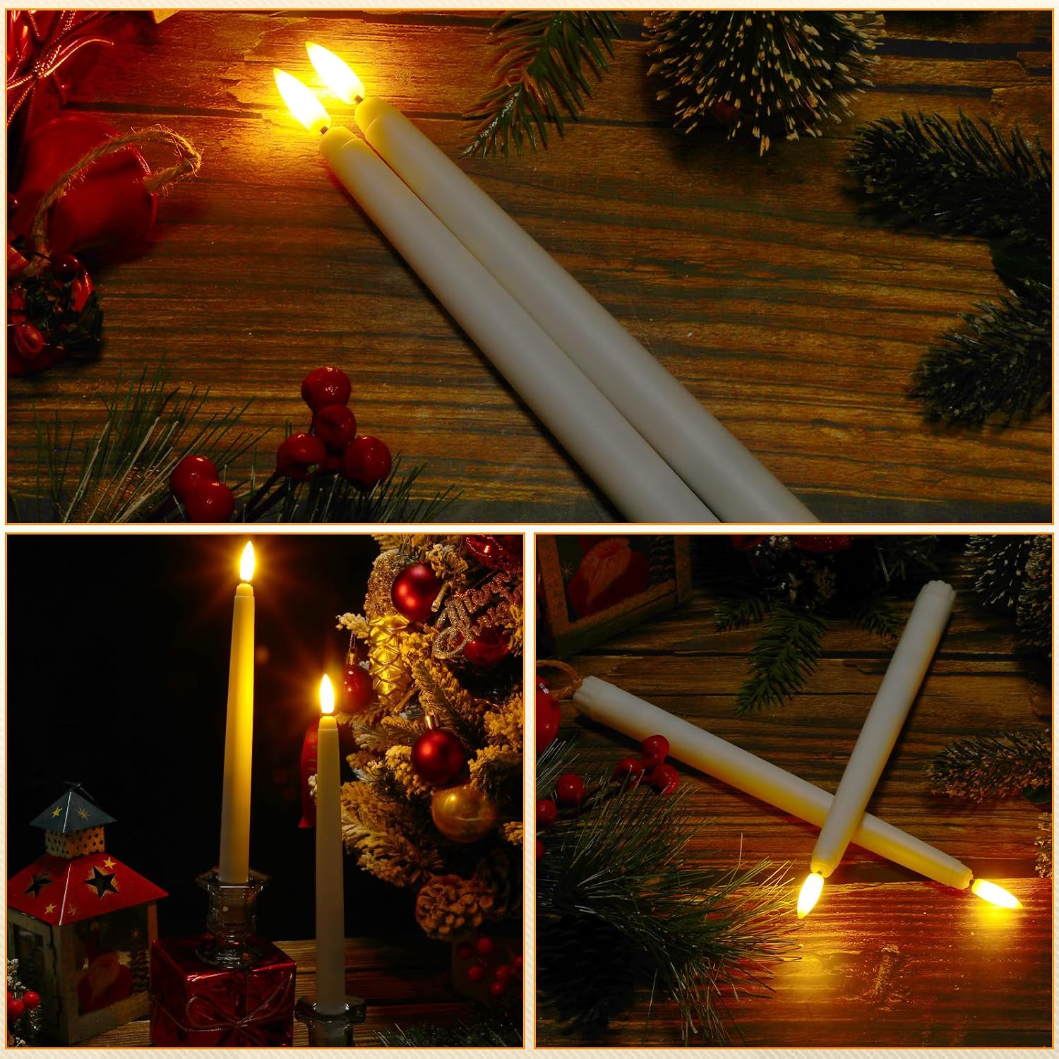50 Pcs Flameless Ivory Taper Candles Bulk Flickering LED Candles Taper Warm White Light LED Candlesticks for Christmas