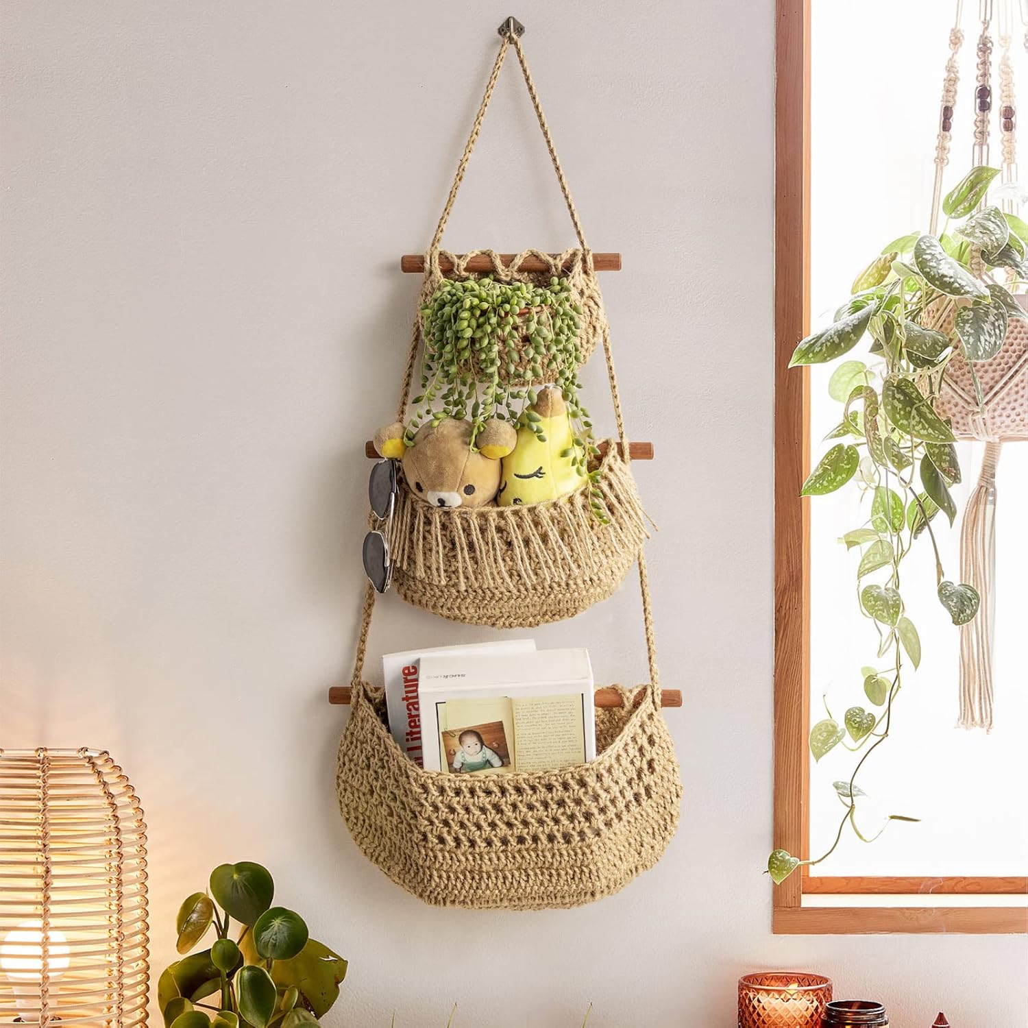 Handmade Woven Wall Hanging Baskets for Organizing / Jute