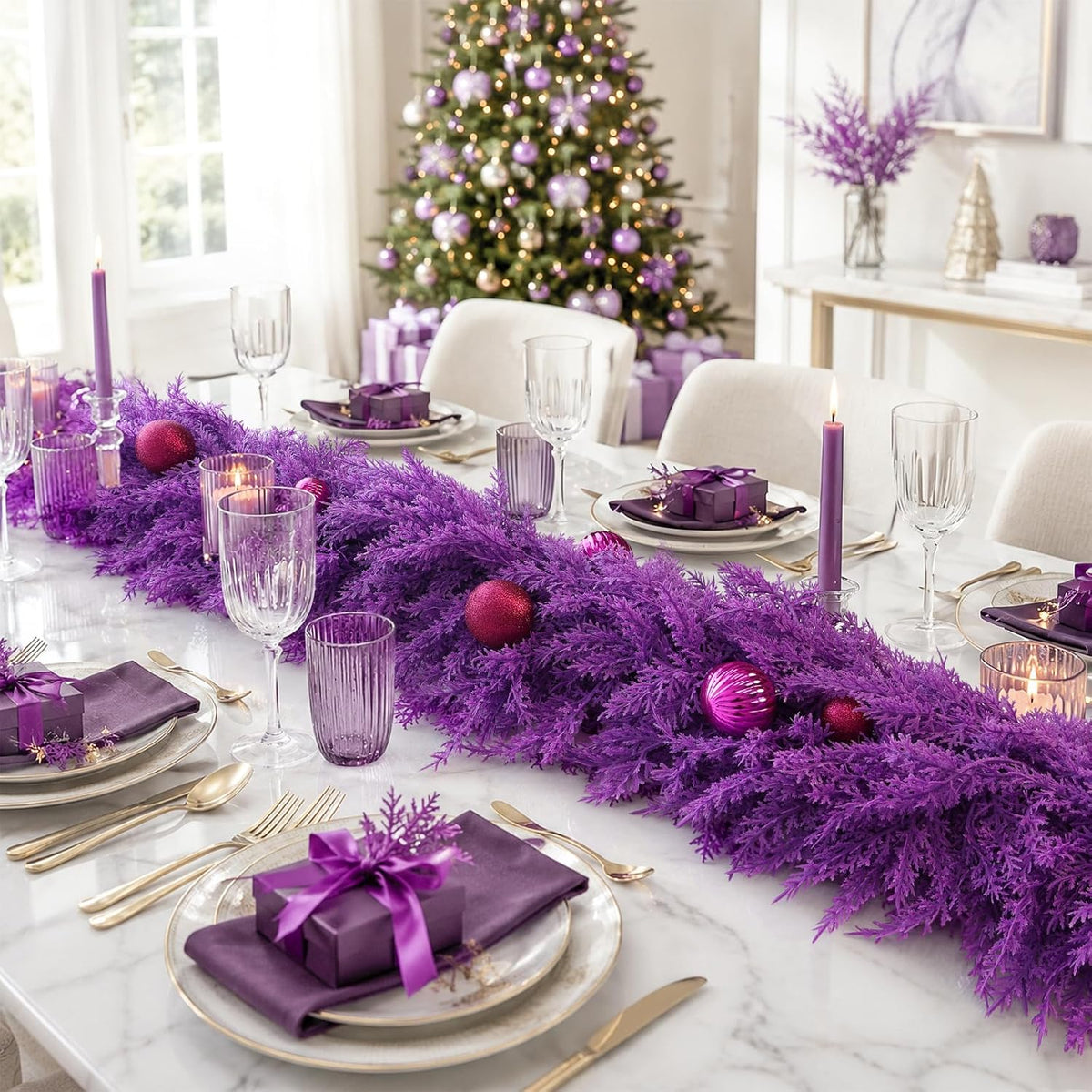 9Ft Christmas Cedar Garland,Purple Real Touch Soft Christmas Decorations | Realistic Thick Full Lush Artificial