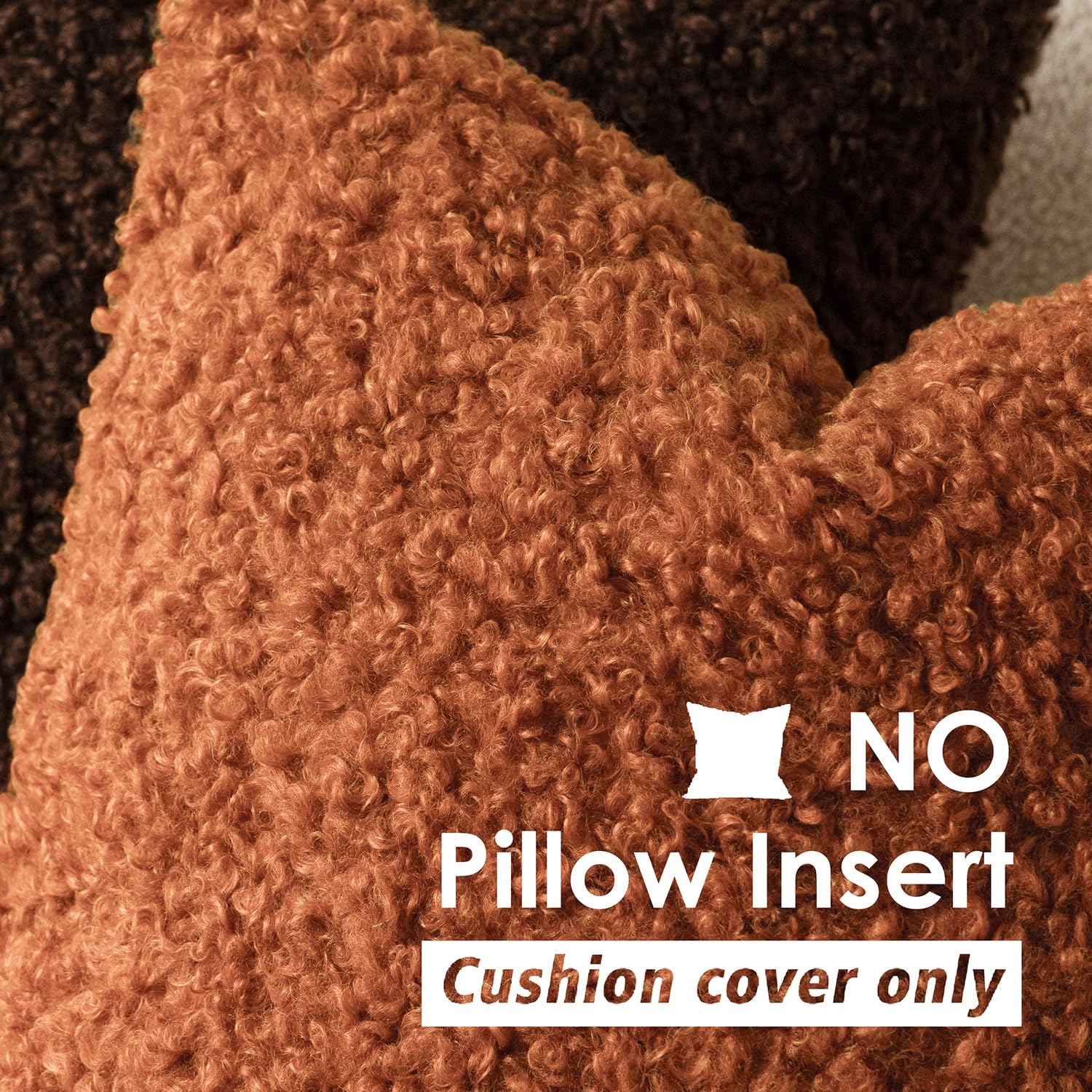 Faux Fur Throw Pillow Cover Accent Sherpa Furry Pillow Cover / 18 x 18 / Burnt Orange / Set of 2