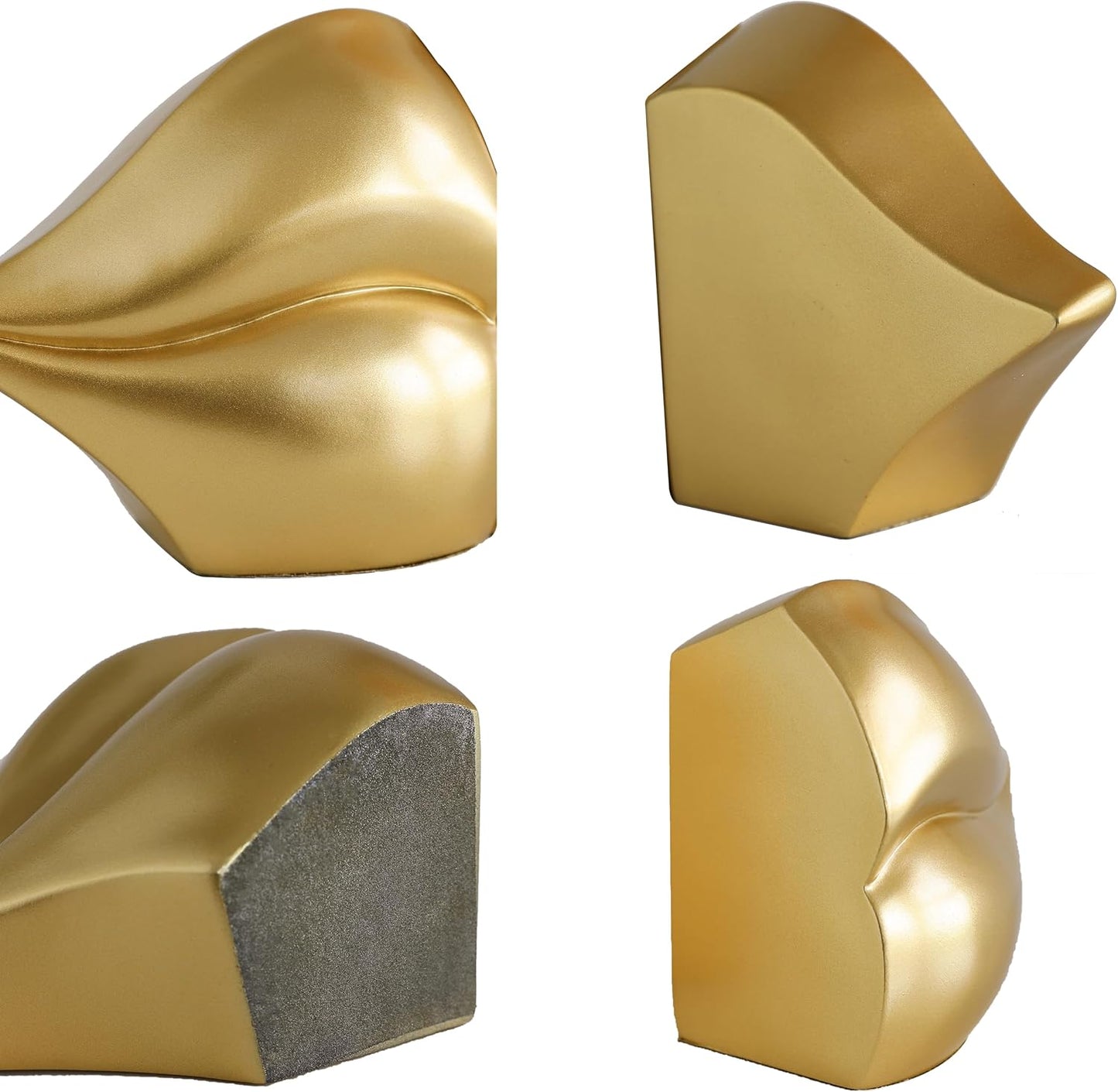 Decorated Bookends / Heavy Decorative Book Stoppers / Gold Lips / 10.2 x 5.5 x 3.2 / Set of 2
