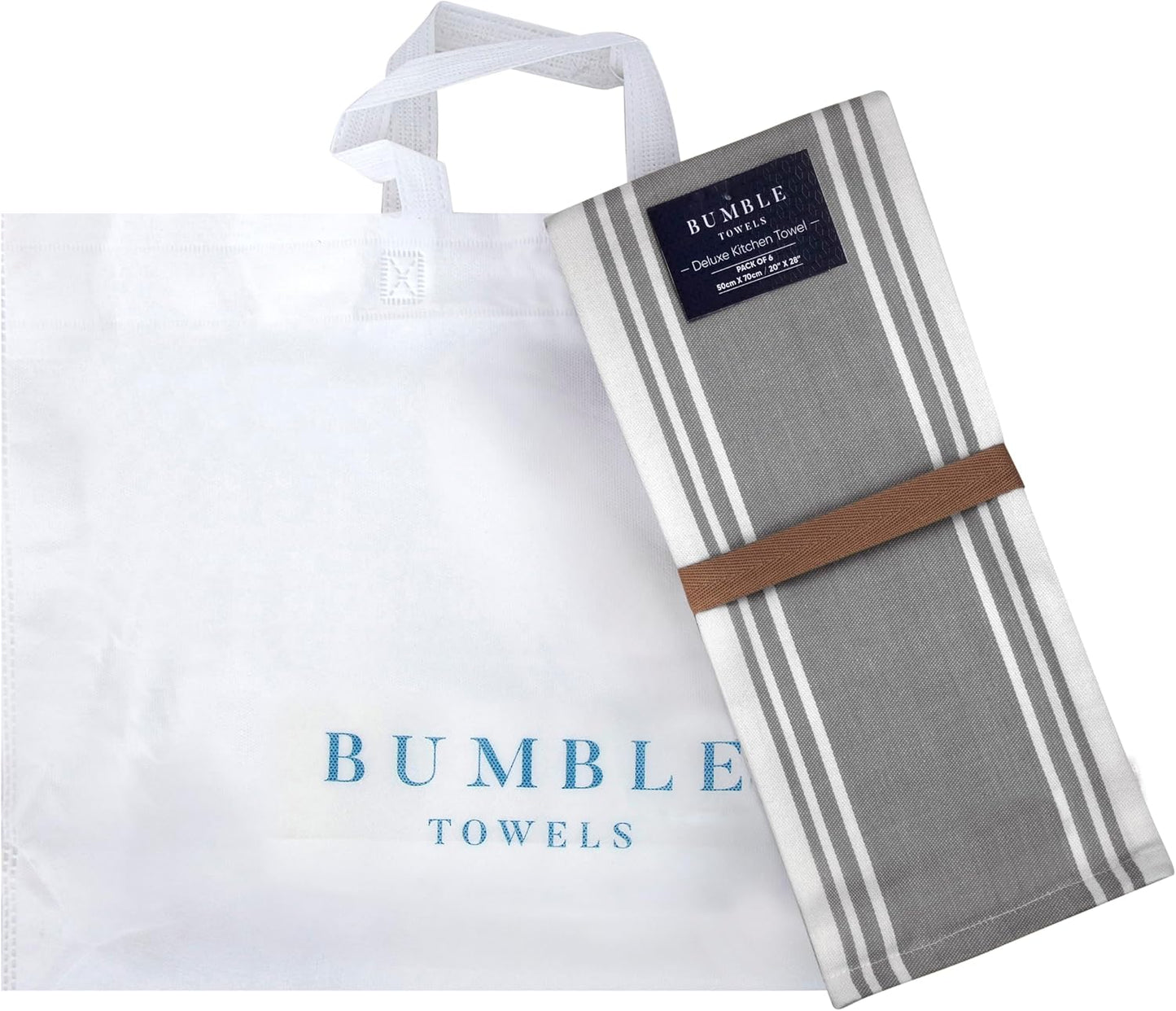 Premium Kitchen Towels 6 Pack 100% Cotton 20"x28" Dish Towels - Grey Wide | Large Flat & Terry Kitchen Linen Set with