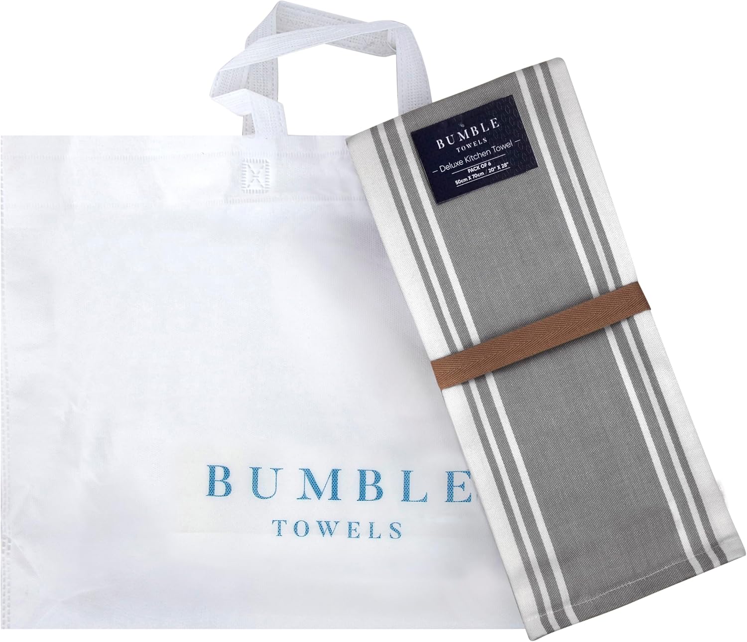 Premium Kitchen Towels 6 Pack 100% Cotton 20"x28" Dish Towels - Grey Wide | Large Flat & Terry Kitchen Linen Set with