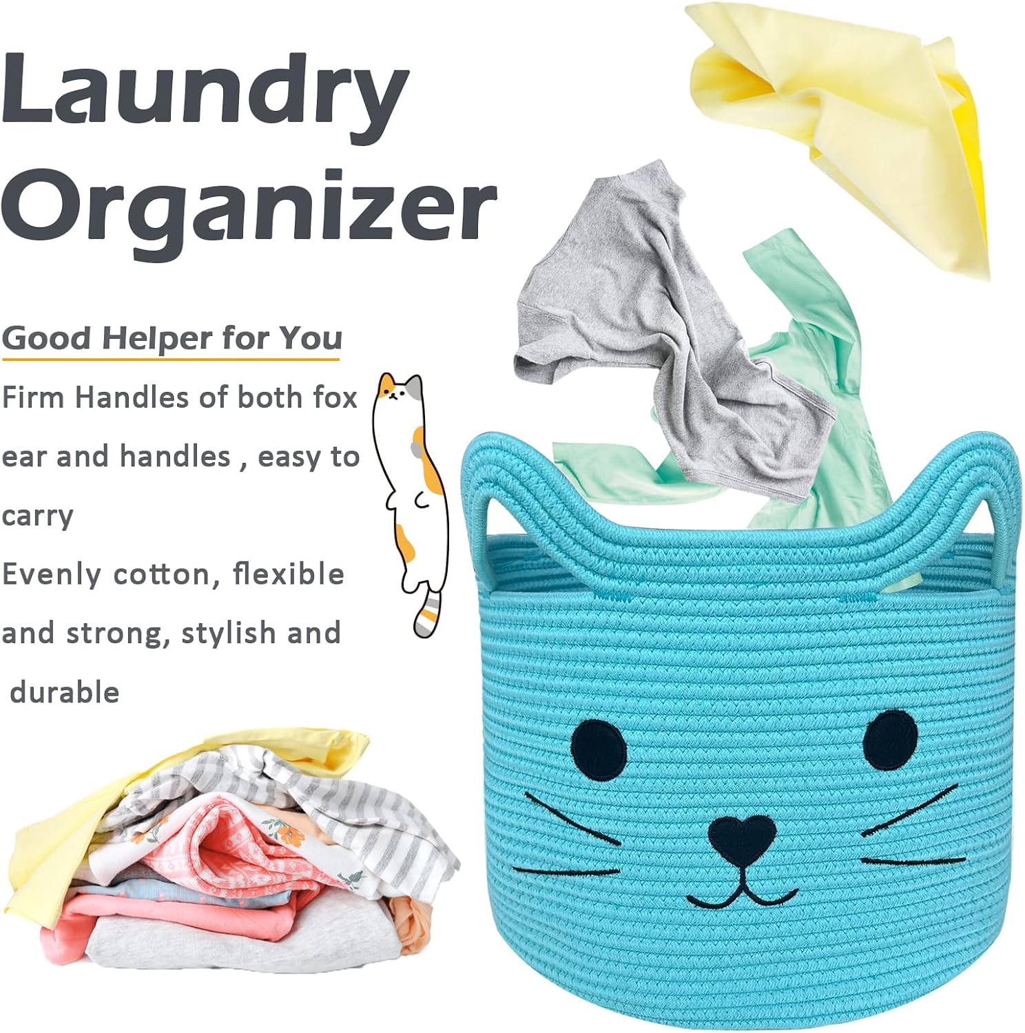 Animal Basket / Large Cat Toy Basket / Blue / Blue Cat / 15 Inch