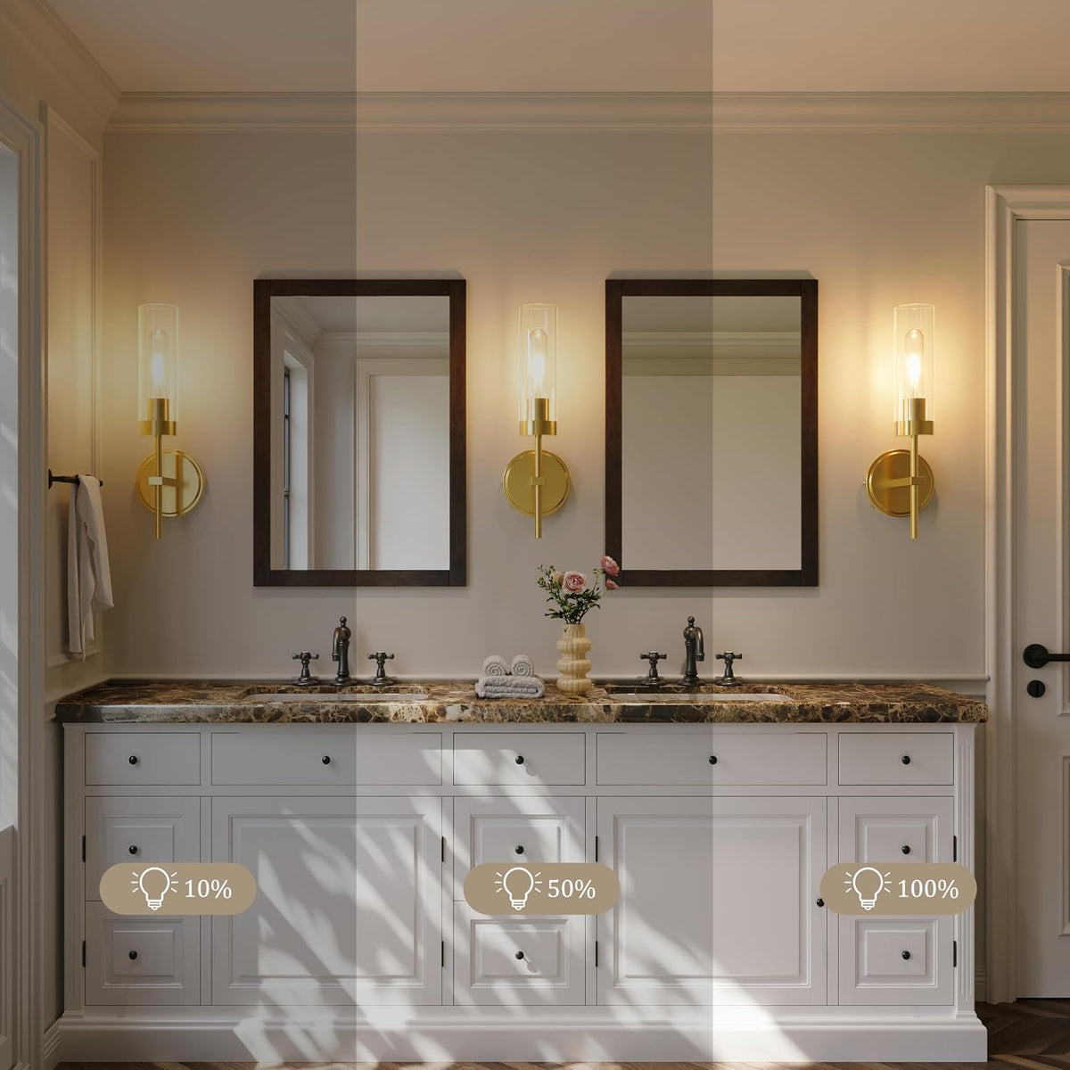 Gold Battery Operated Wall Sconce Set of 2, Wireless Wall Sconces with Remote Control, Rechargeable 3000K Dimmable Wall