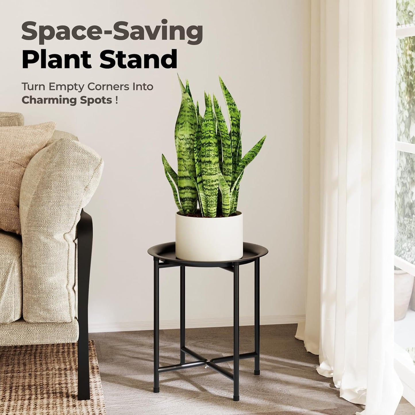 Plant Stand Indoor Tall Plant Table for Large Plants Outdoor Plant Stool Metal Plant Holder / Black