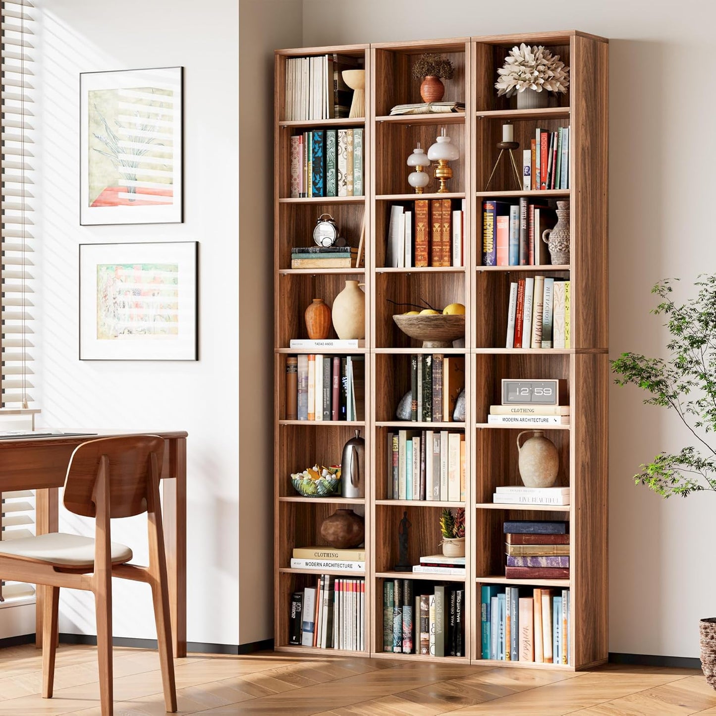 Floor Standing Display Storage Shelves in Tall / Oak Brown / 71 Inch