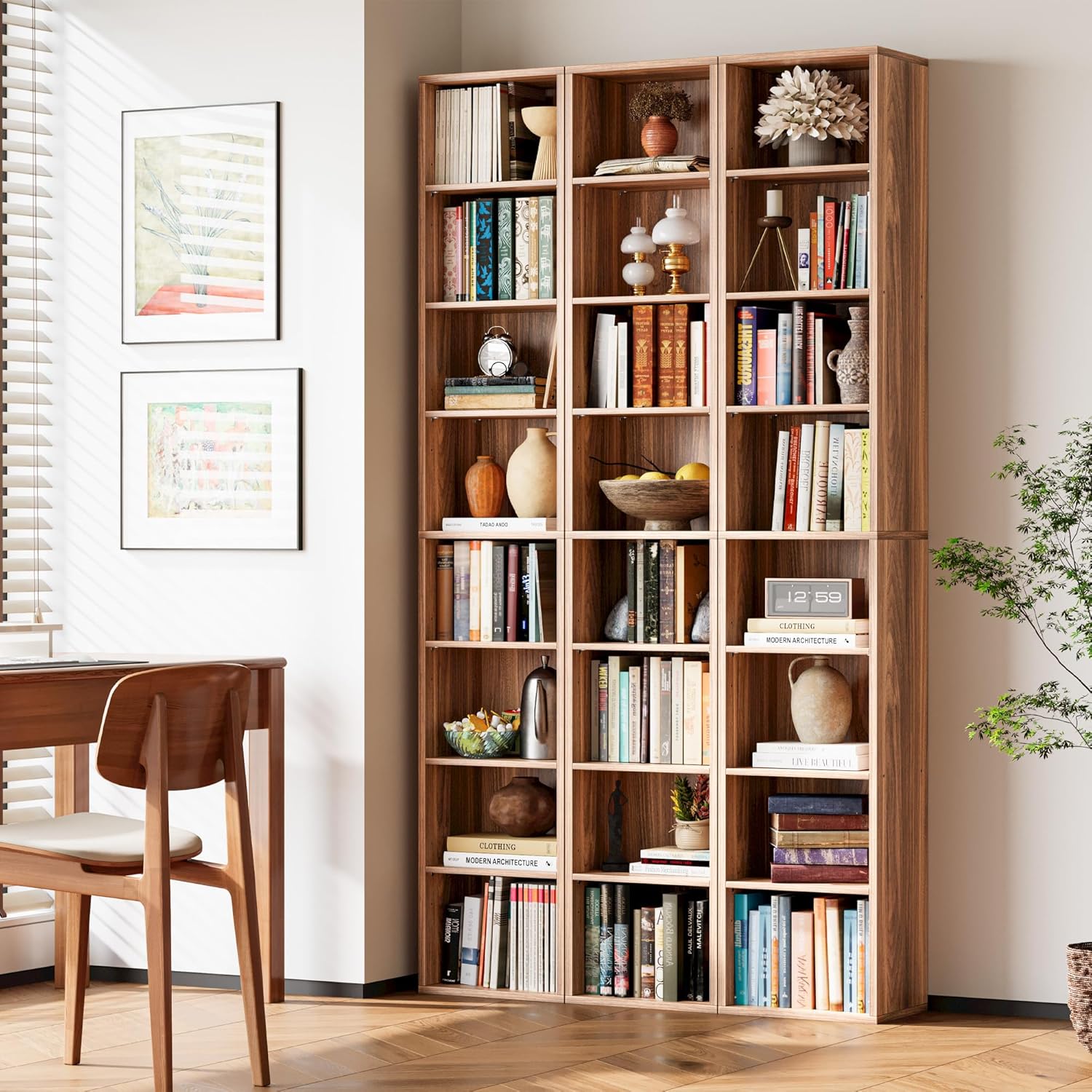 Floor Standing Display Storage Shelves in Tall / Oak Brown / 71 Inch